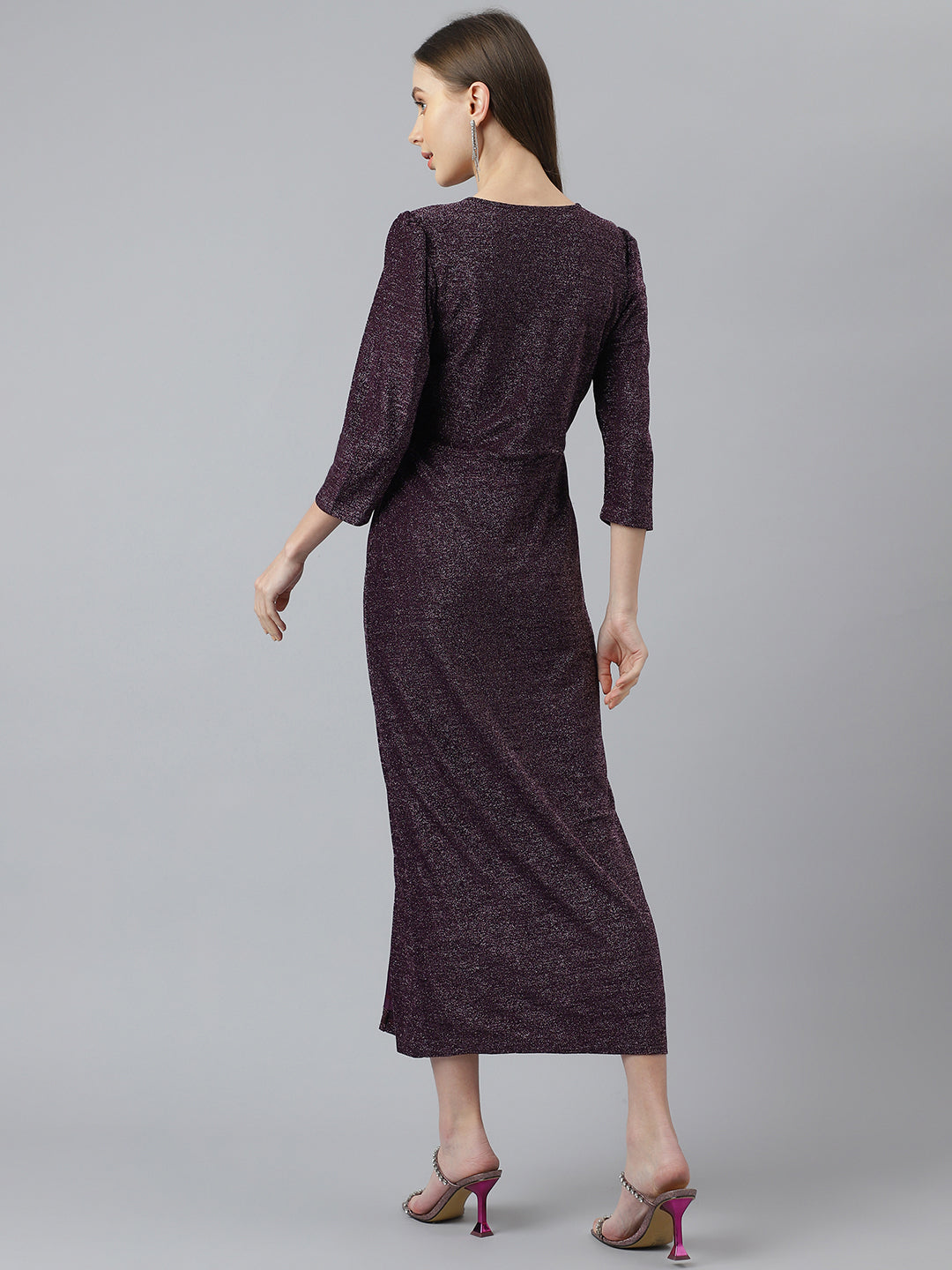 Purple V Neck Bodycon Party Dress