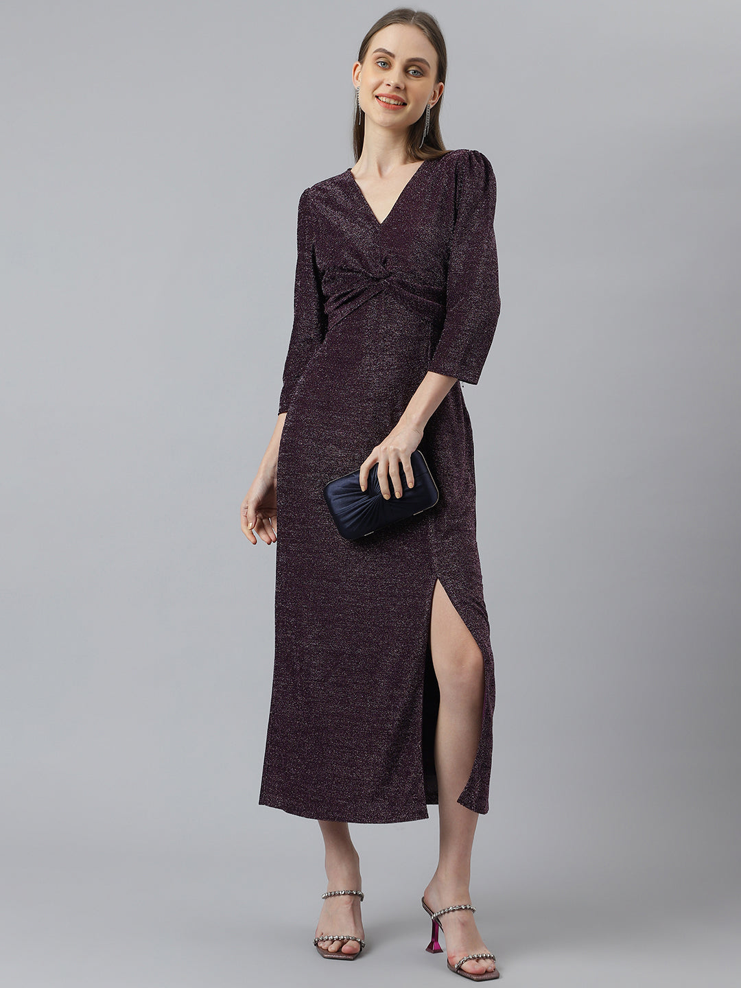 Purple V Neck Bodycon Party Dress