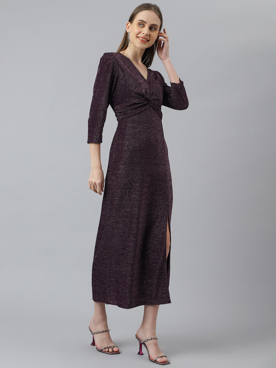 Purple V Neck Bodycon Party Dress