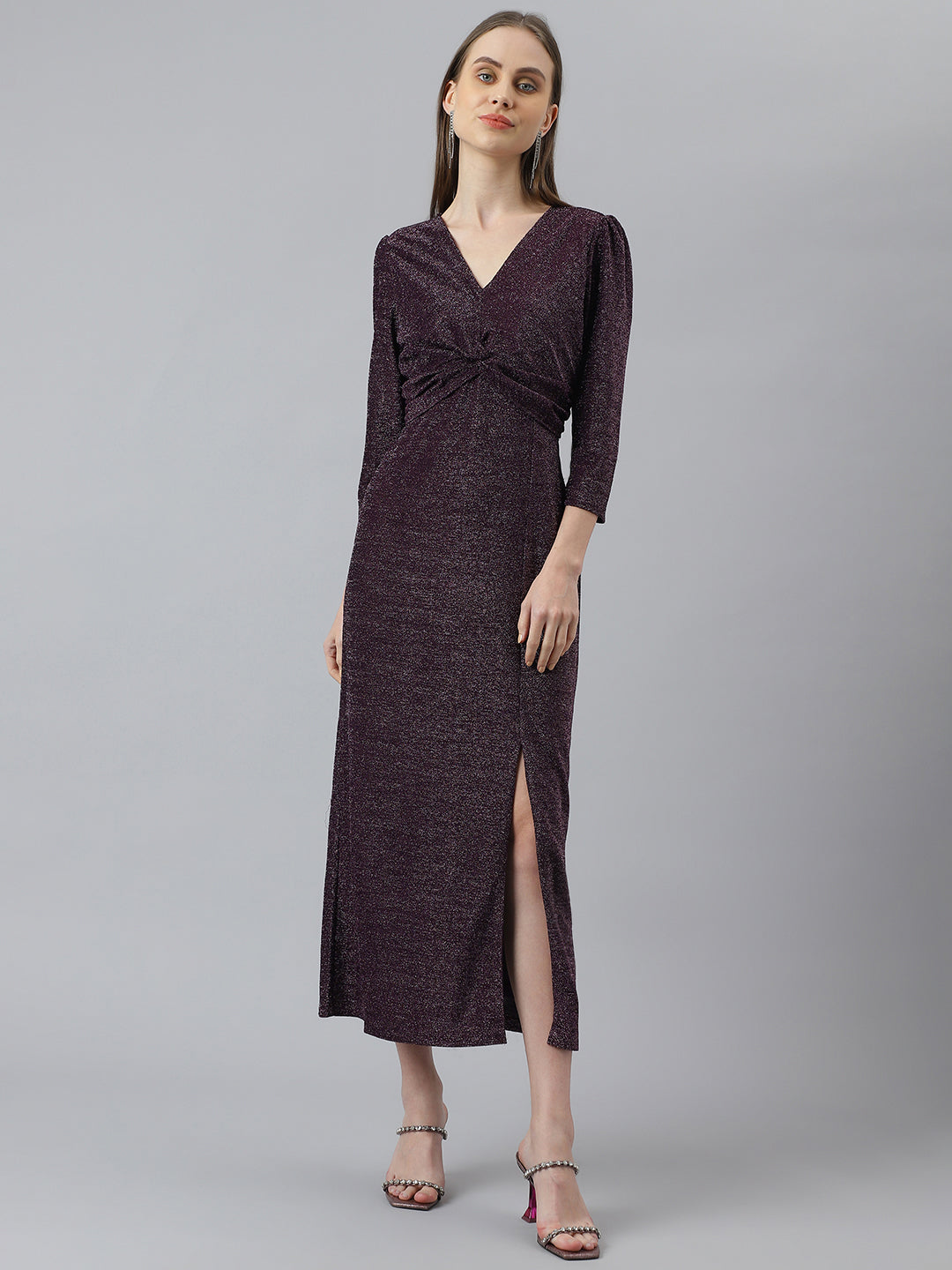 Purple V Neck Bodycon Party Dress
