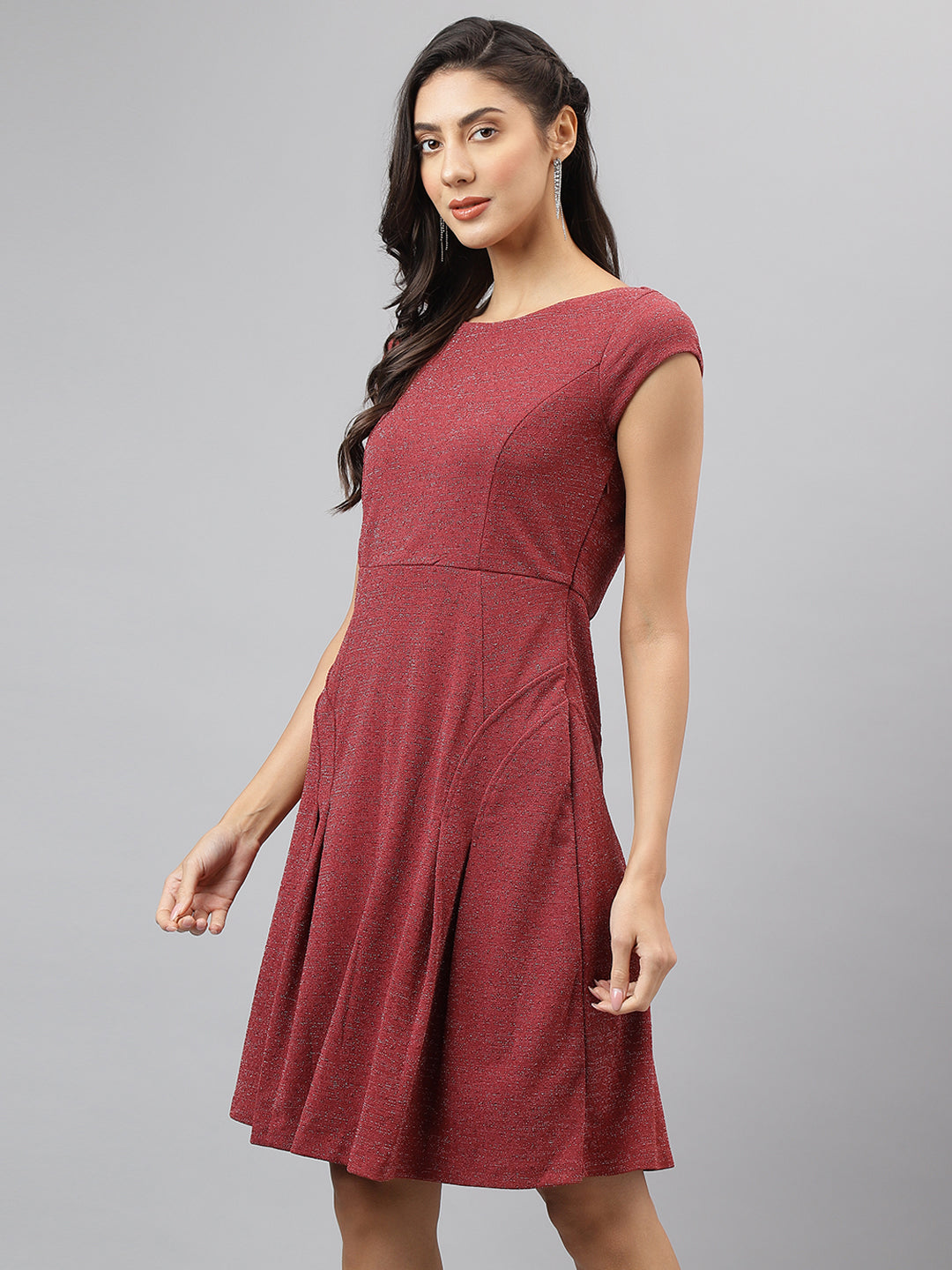 Pink Round Neck A-Line Casual Dress