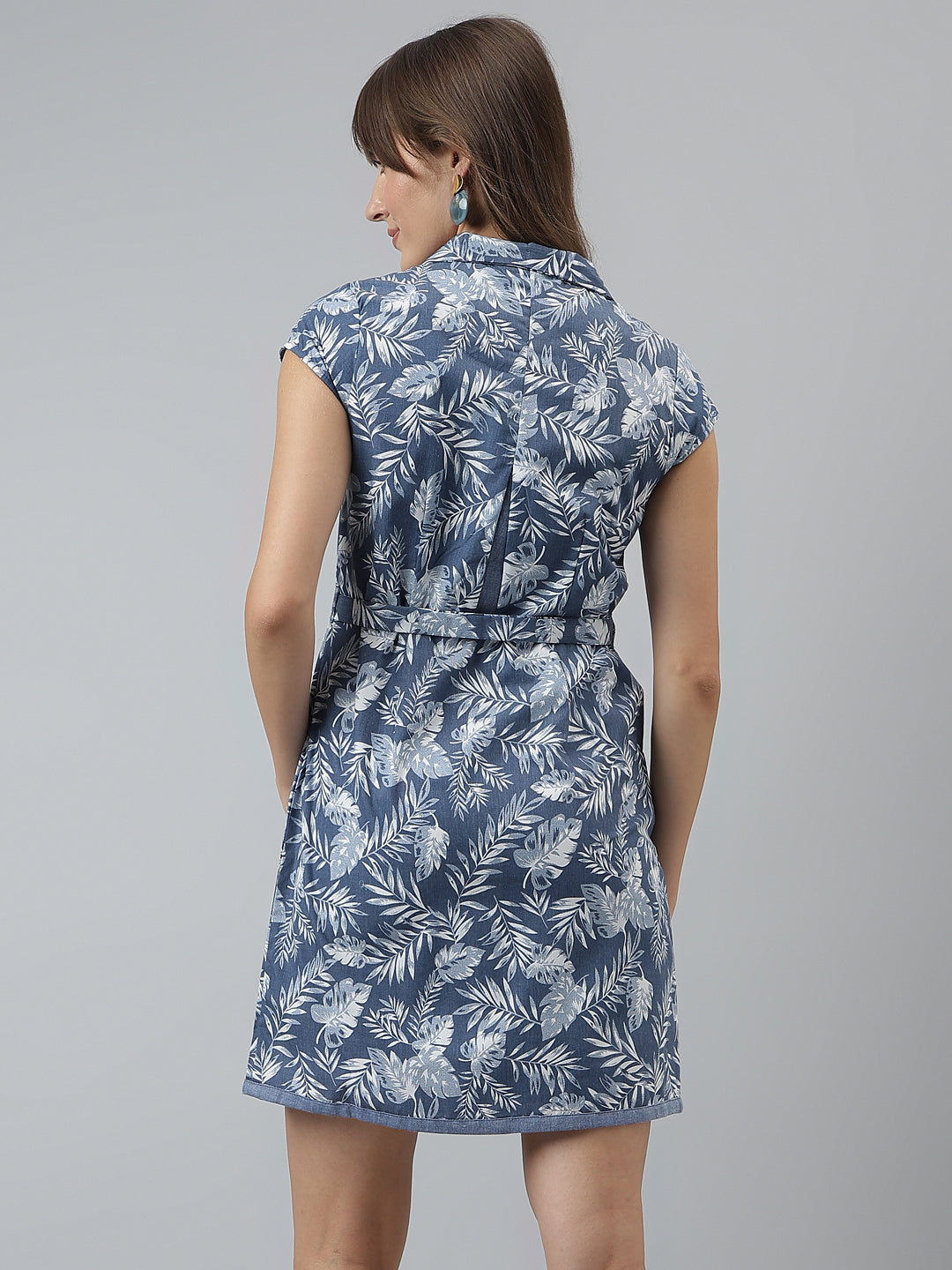 Printed Bodycon Casual Cap Sleeves Blue Dress