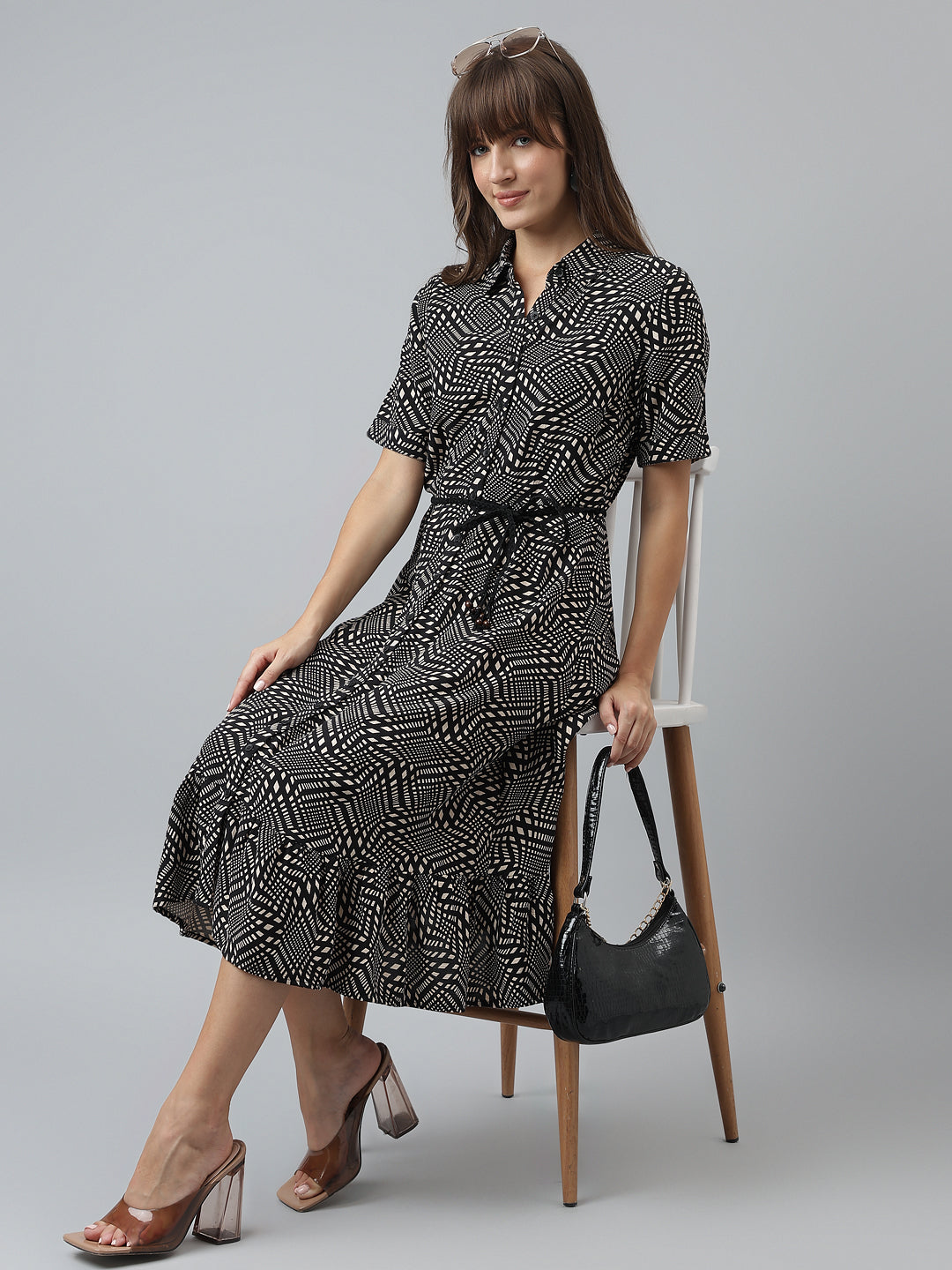 Solid Short Sleeve A Line Dress main image 0