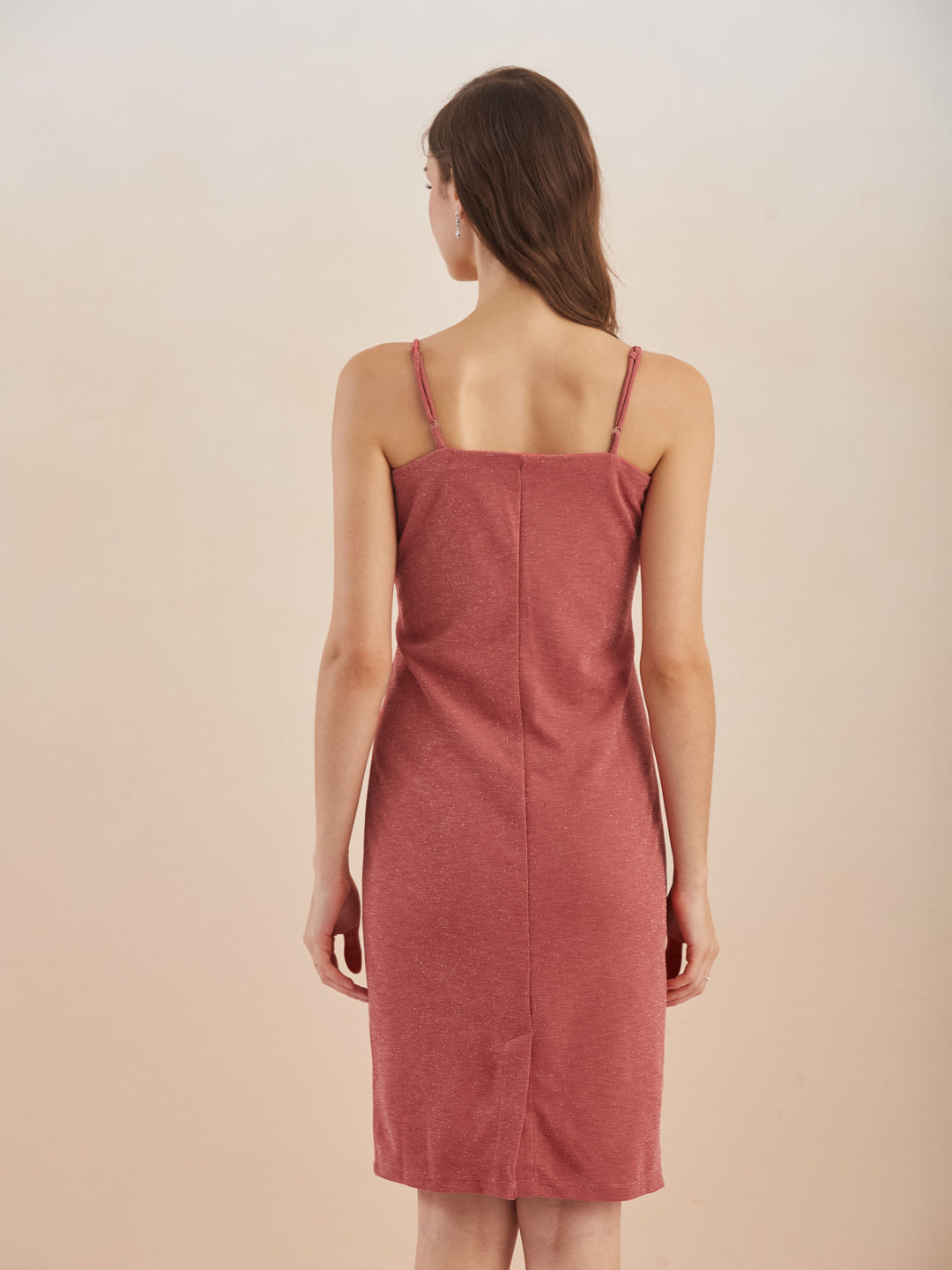 Latin Quarters Women Pink Solid V-Neck Bodycon Midi Dress with Shrug for Party Occasion