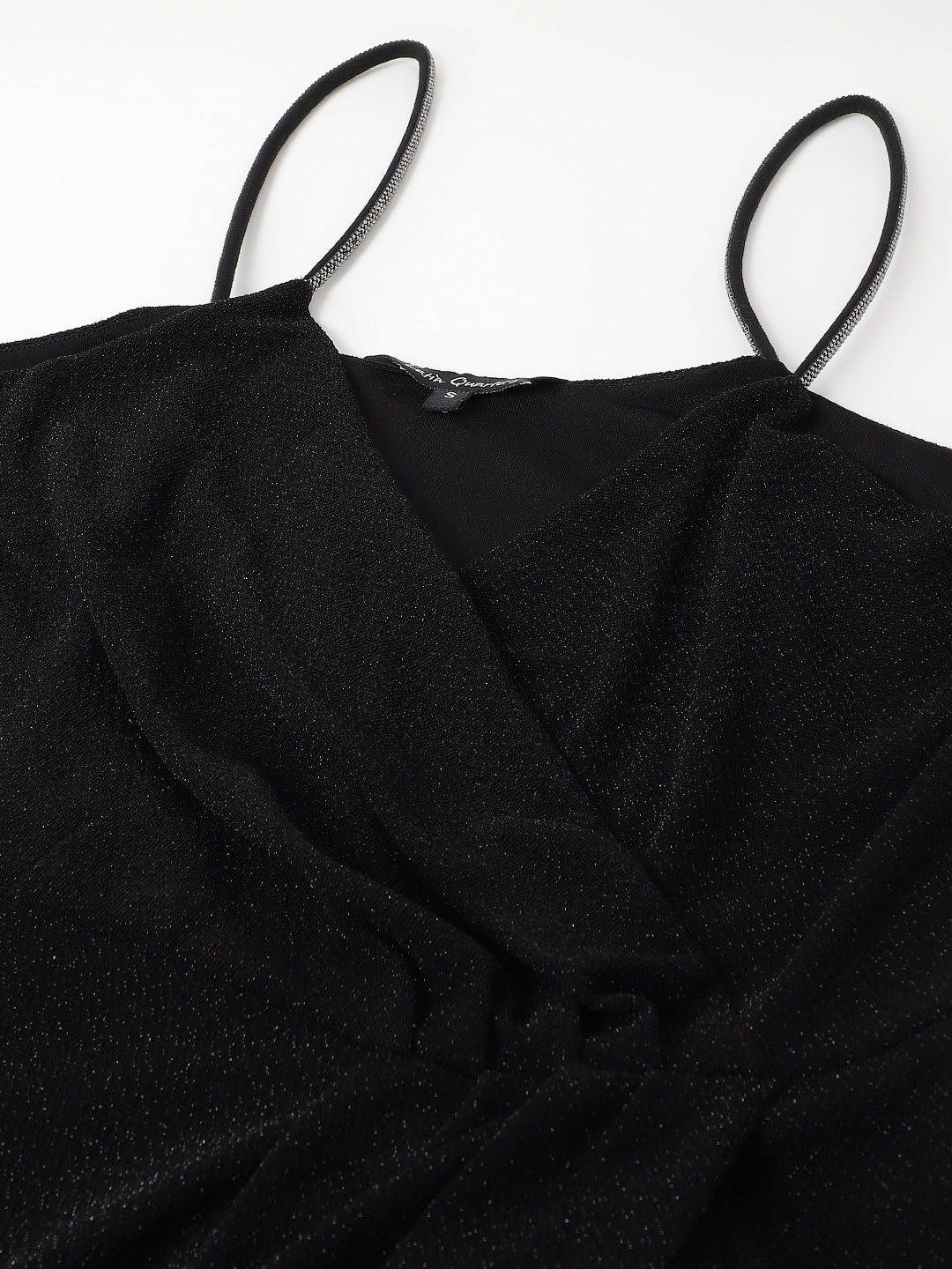 Solid A-Line Evening Strap Black Dress