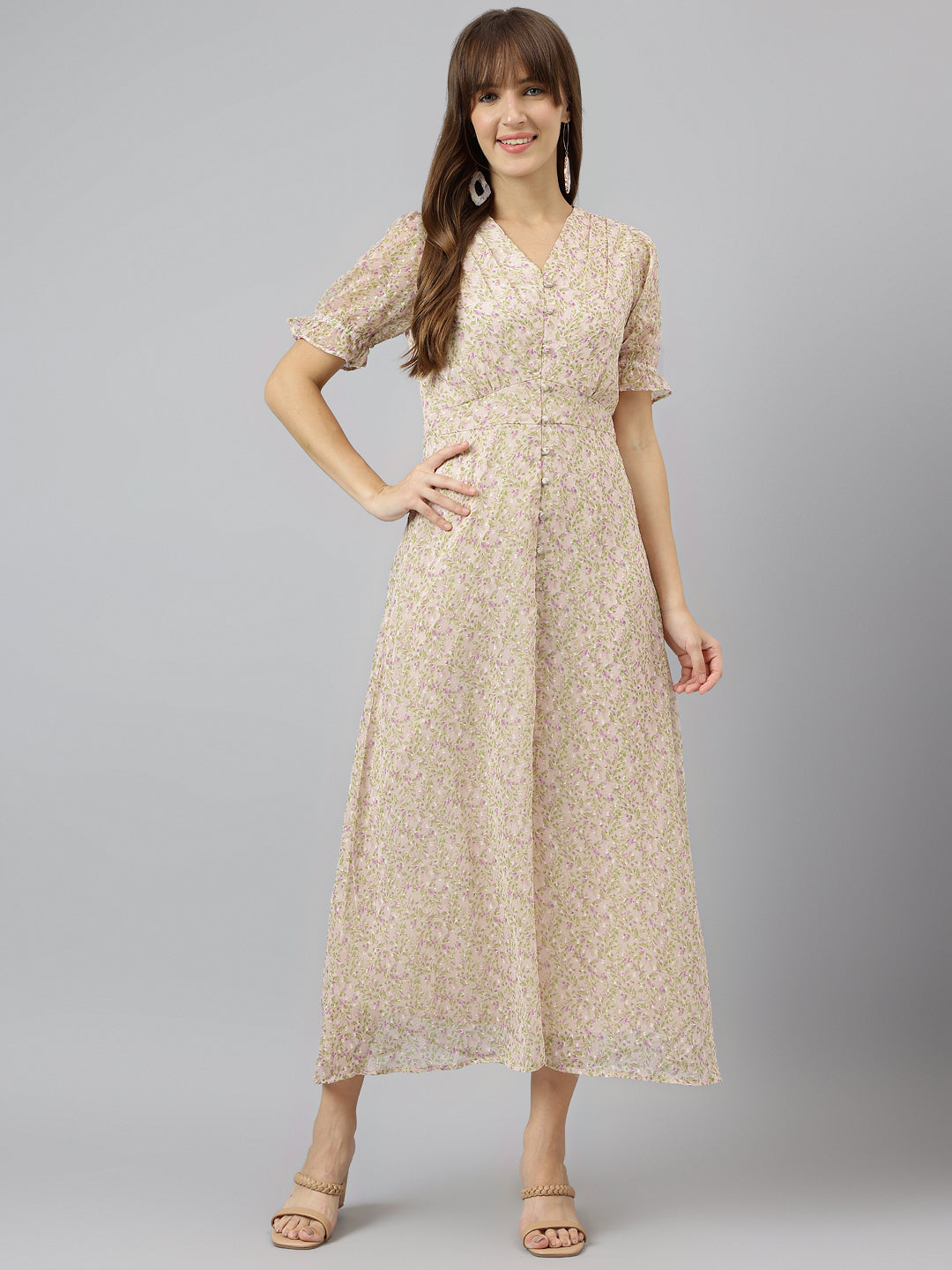 Purple V Neck Short Sleeves Fit And Flare Maxi Dress For Casual Wear Purple V Neck Short Sleeves Fit And Flare Maxi Dress For Casual Wear