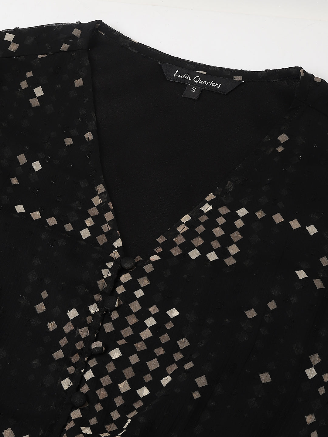 Stylish Black 3/4 Sleeve V-Neck Printed Casual Dress For Timeless Charm