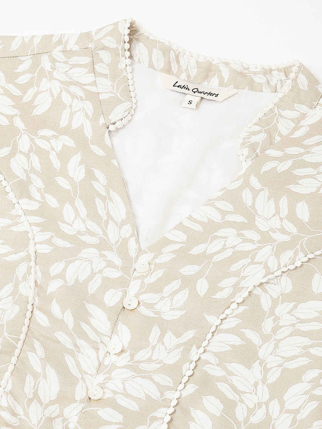 Chic Beige Cap Sleeve Mandarin Printed Casual Dress For Effortless Style