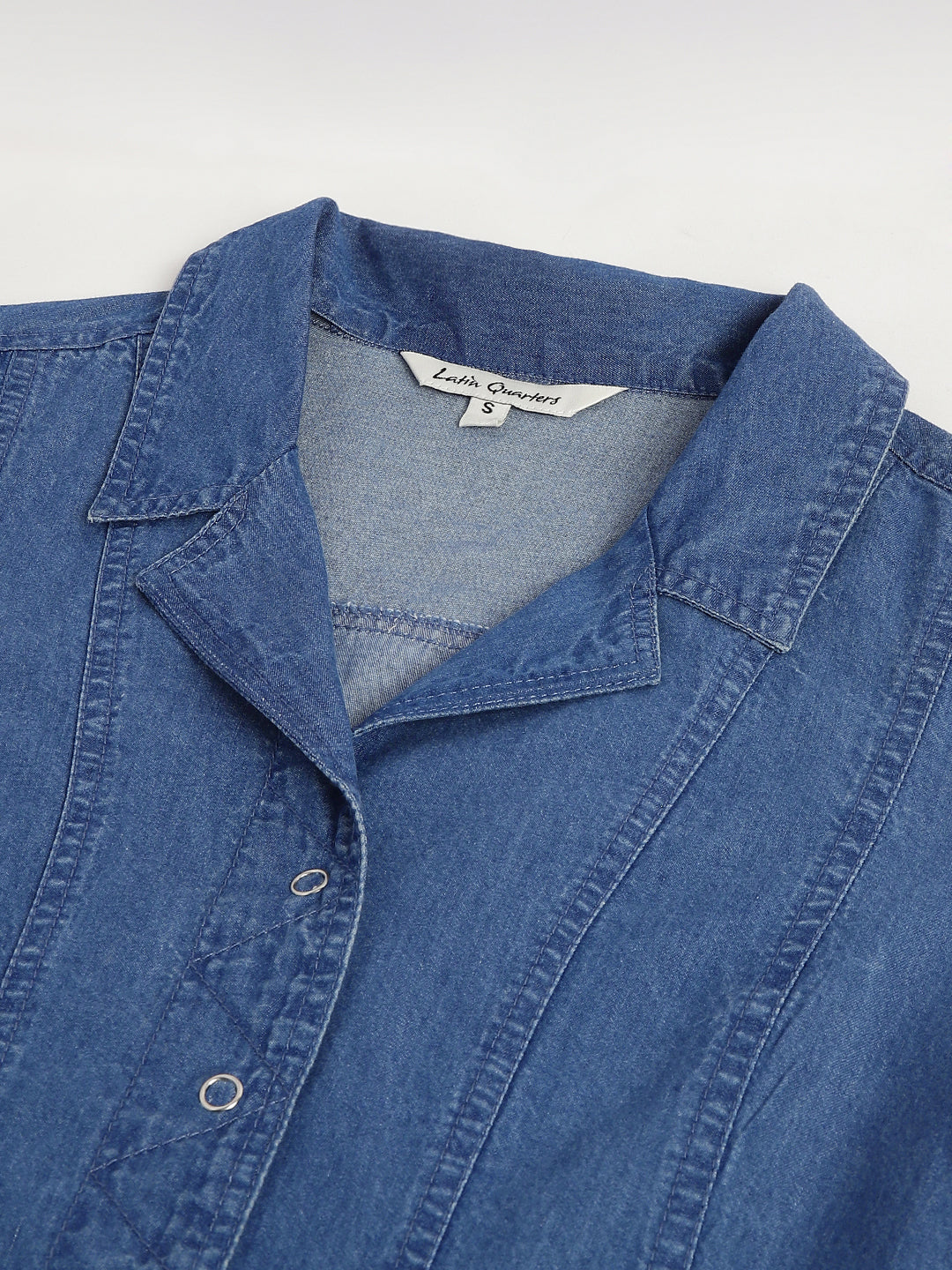 Blue Shirt Collar Short Sleeves Solid A-Line Dress For Casual Wear