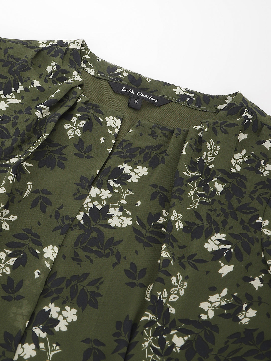 Green 3/4 Sleeve Round Neck Printed Above Knee Dress For Casual Wear