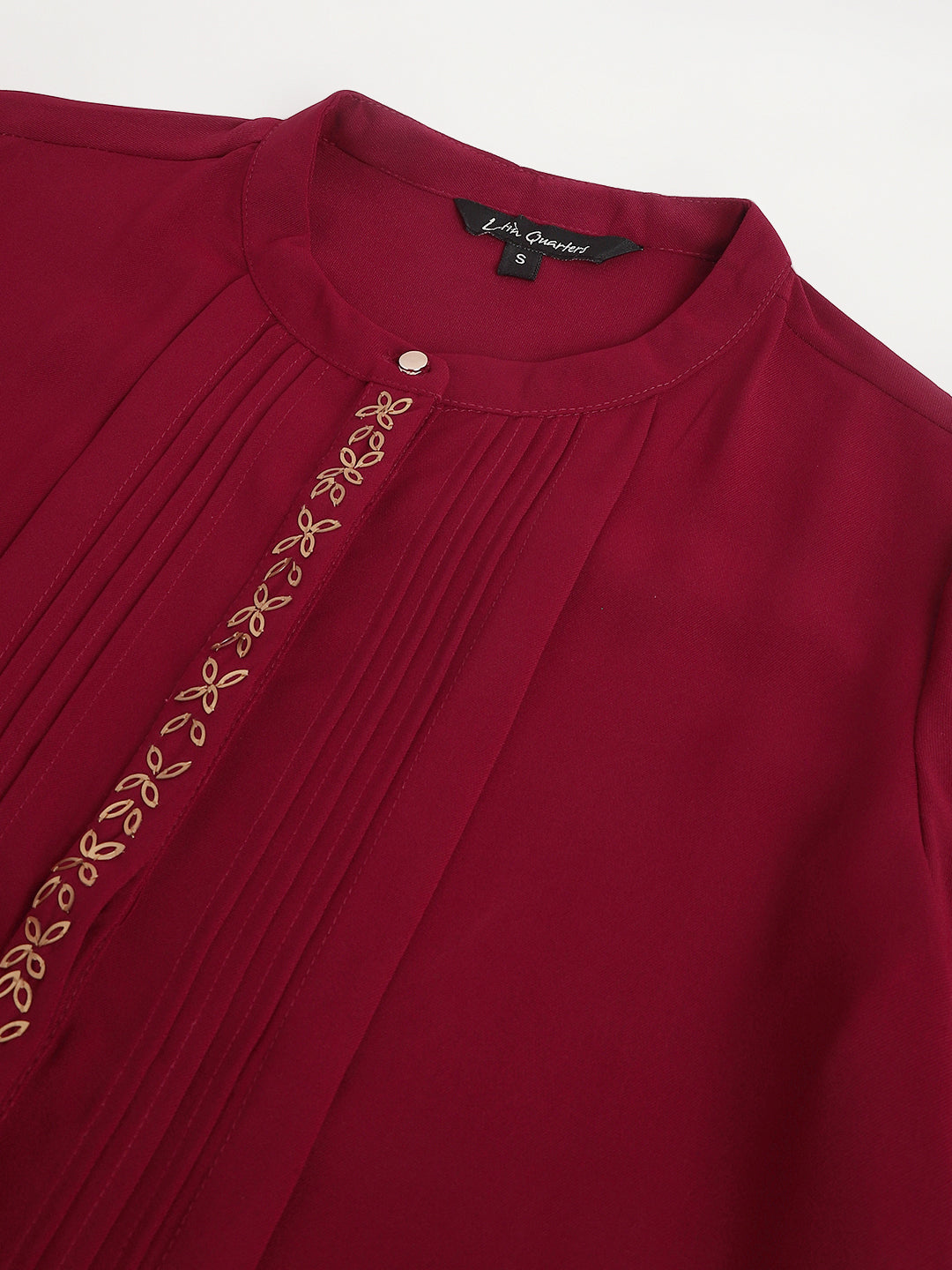 Maroon Round Neck Long Sleeves Solid Co-Ord Set For Casual Wear