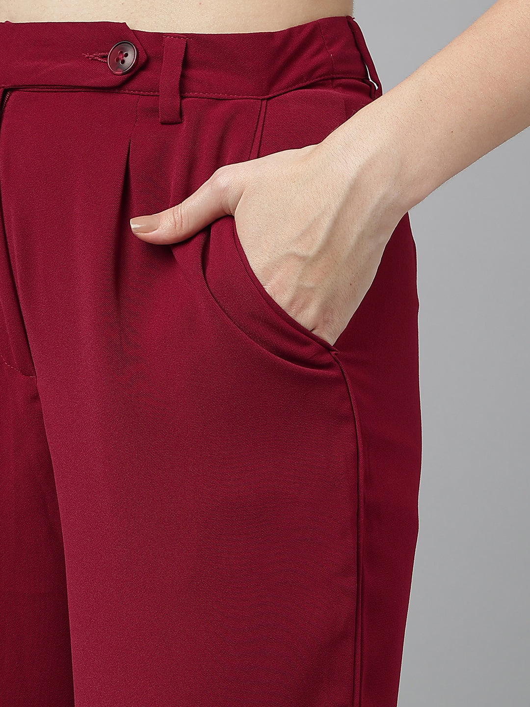 Maroon Round Neck Long Sleeves Solid Co-Ord Set For Casual Wear