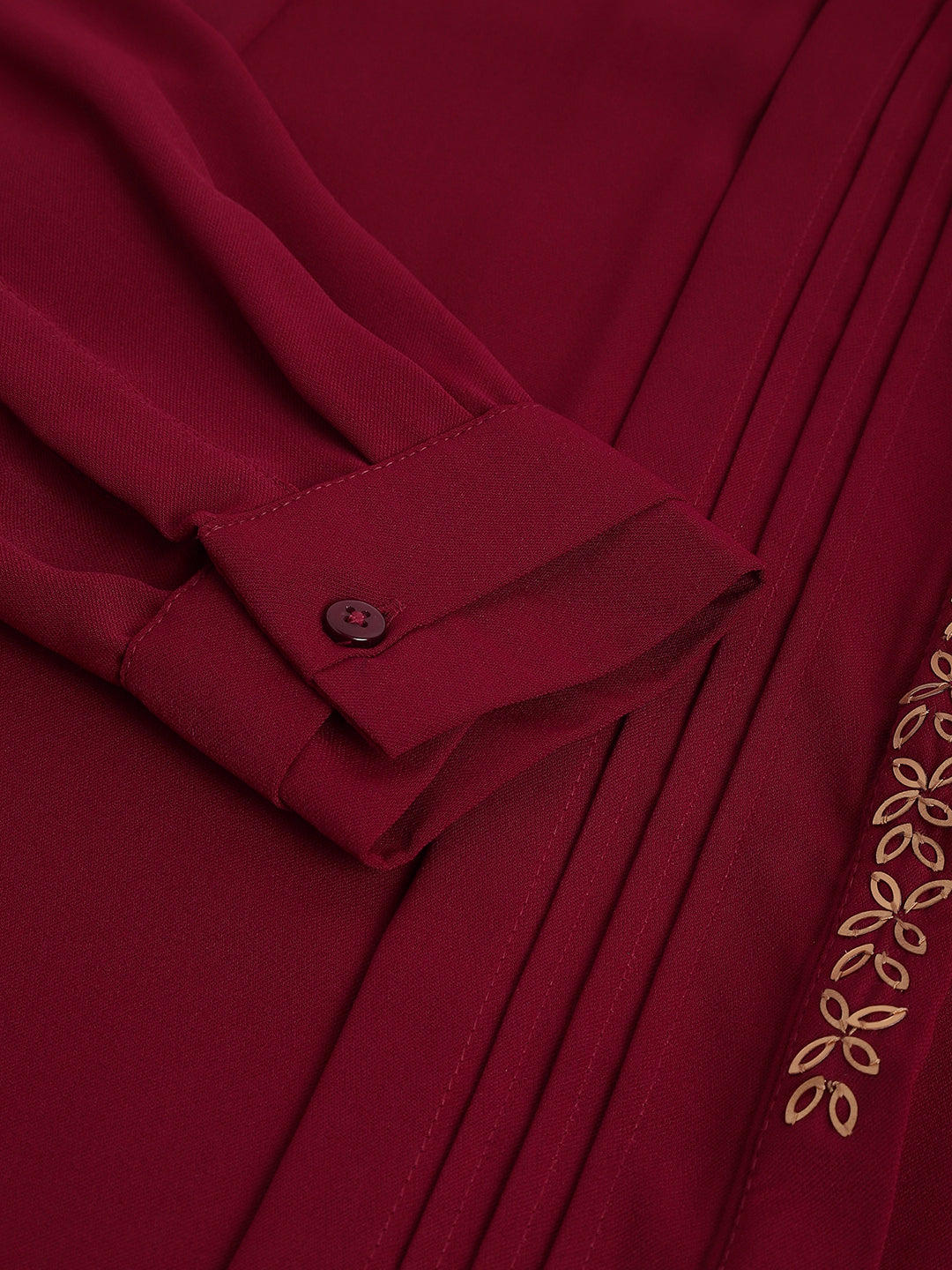 Maroon Round Neck Long Sleeves Solid Co-Ord Set For Casual Wear