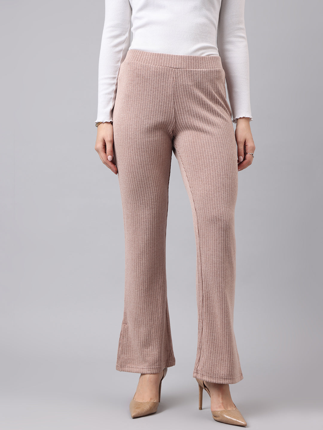 Cozy Brown 3/4 Sleeve V-Neck Solid Casual Co-Ord Set For Effortless Style