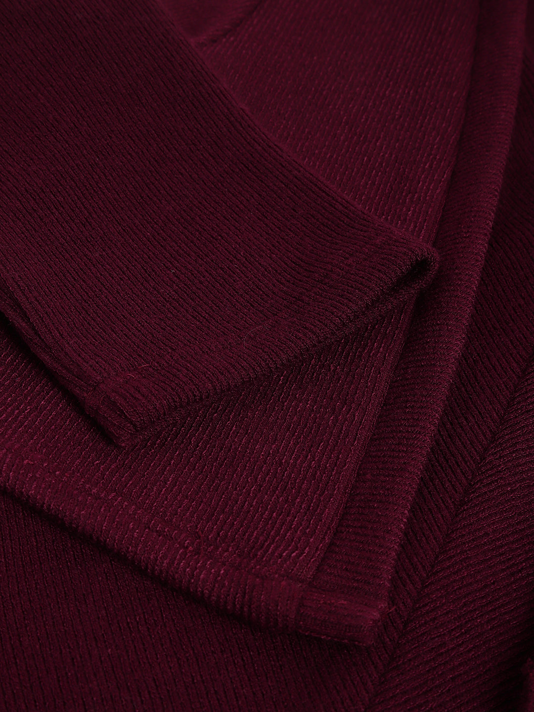 Maroon V-Neck Three-Quarter Sleeves Solid Bodycon Dress For Casual Wear