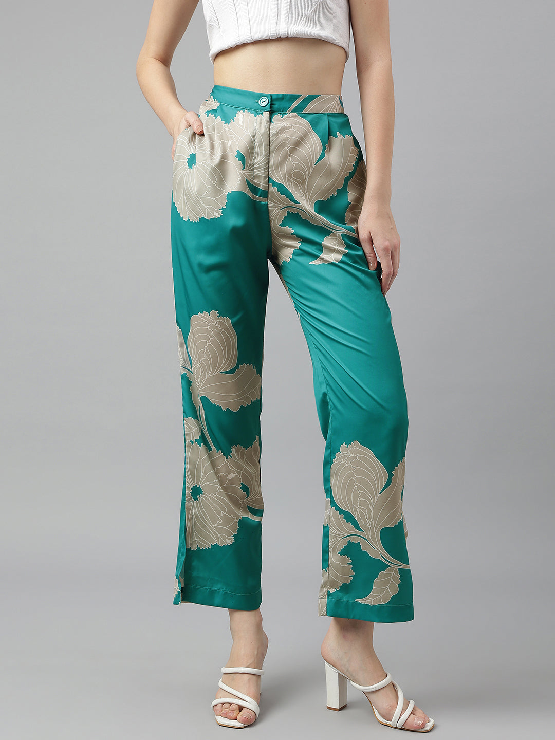 Blue Shirt Collar Three-Quarter Sleeves Printed Co-Ord Set For Casual Wear