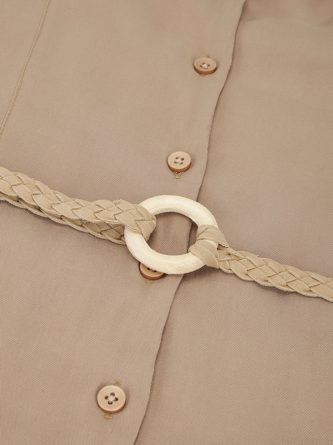 Beige Sleeveless Collared Neck Solid Above Knee Dress For Casual Wear