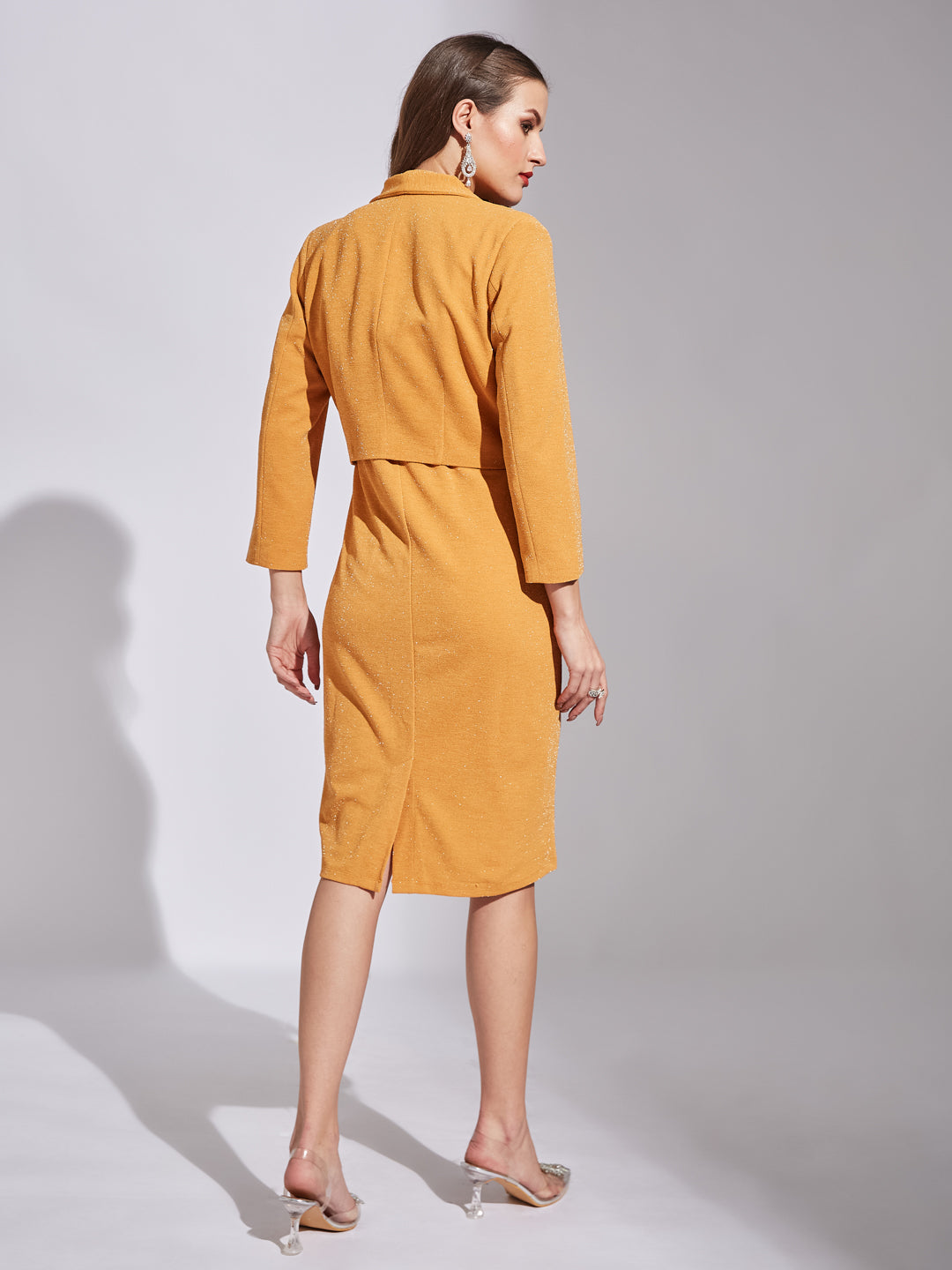 Latin Quarters Women Mustard V-Neck 3/4Th Sleeves Solid Dress