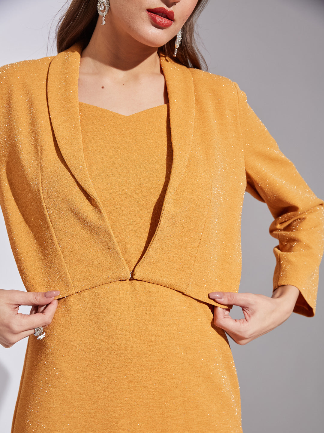 Latin Quarters Women Mustard V-Neck 3/4Th Sleeves Solid Dress