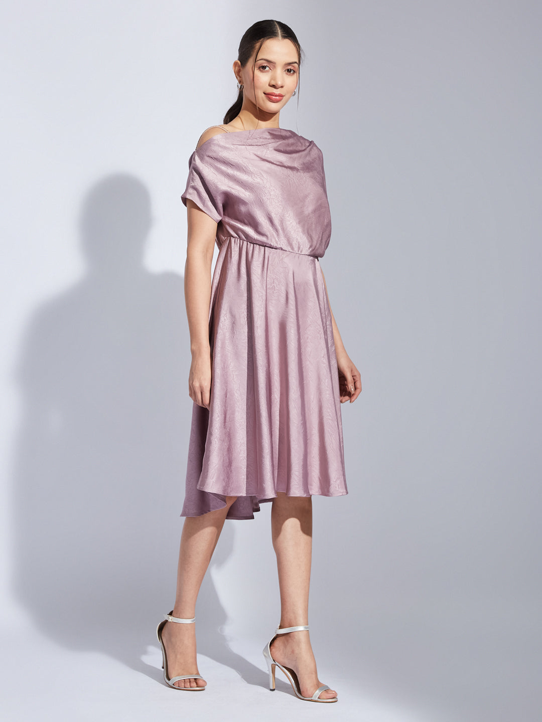 Latin Quarters Women Pink Halter Neck Half Sleeves Solid Fit & Flare Dress For Party Wear