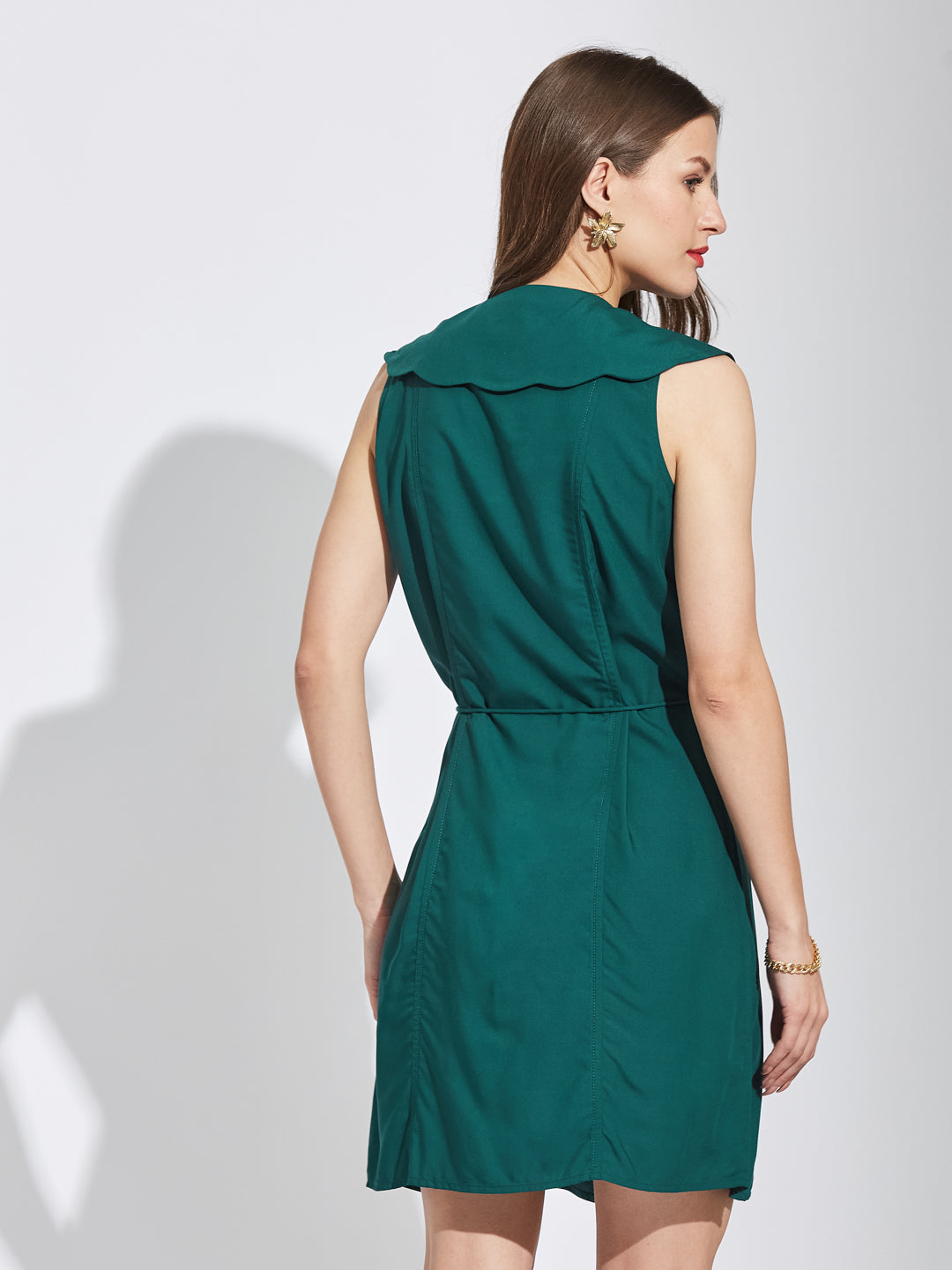 Latin Quarters Women Teal V-Neck Sleeveless Solid A-Line Dress For Casual Wear
