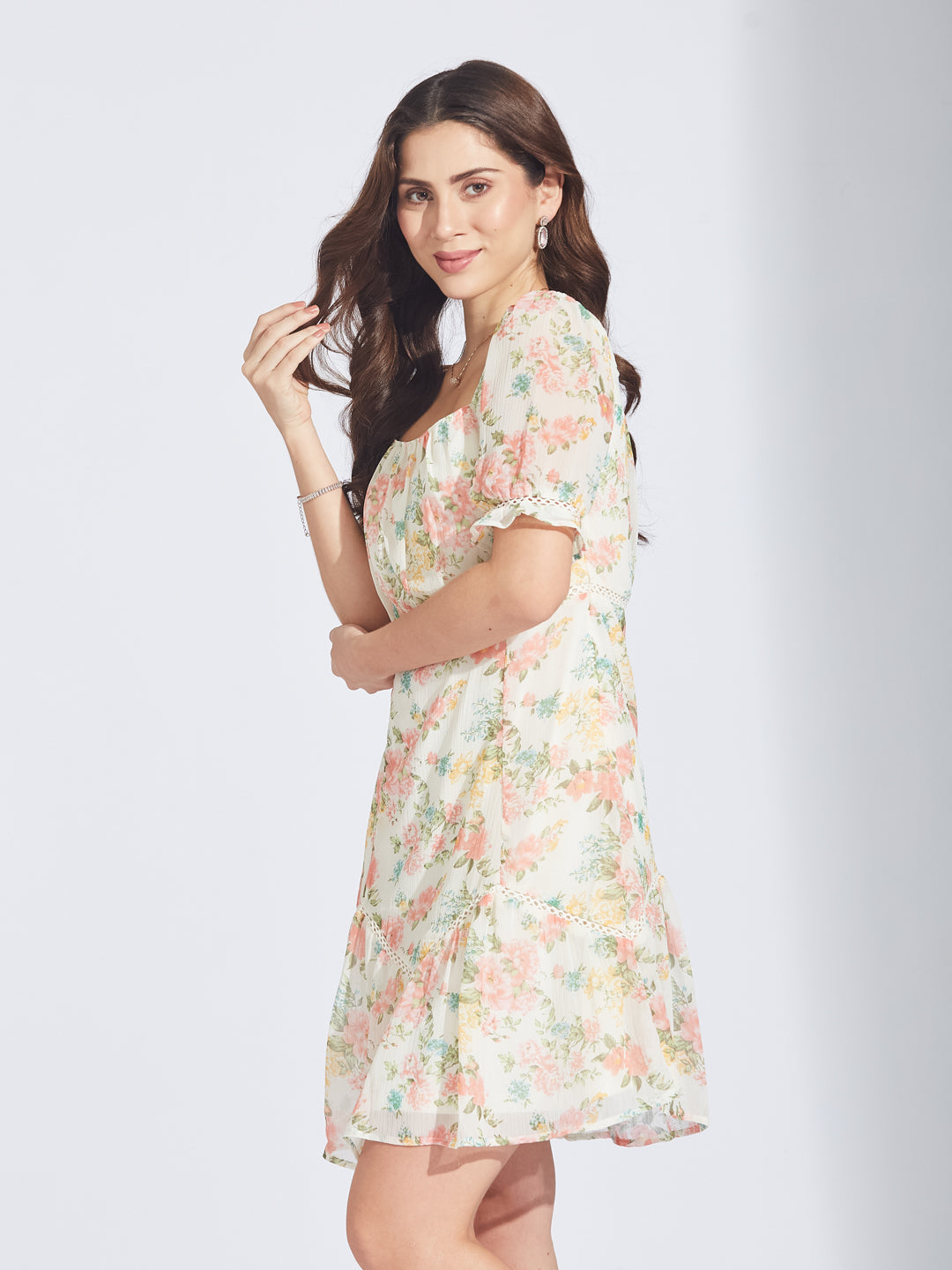 Latin Quarters Women's Pink Floral Print A-Line Dress