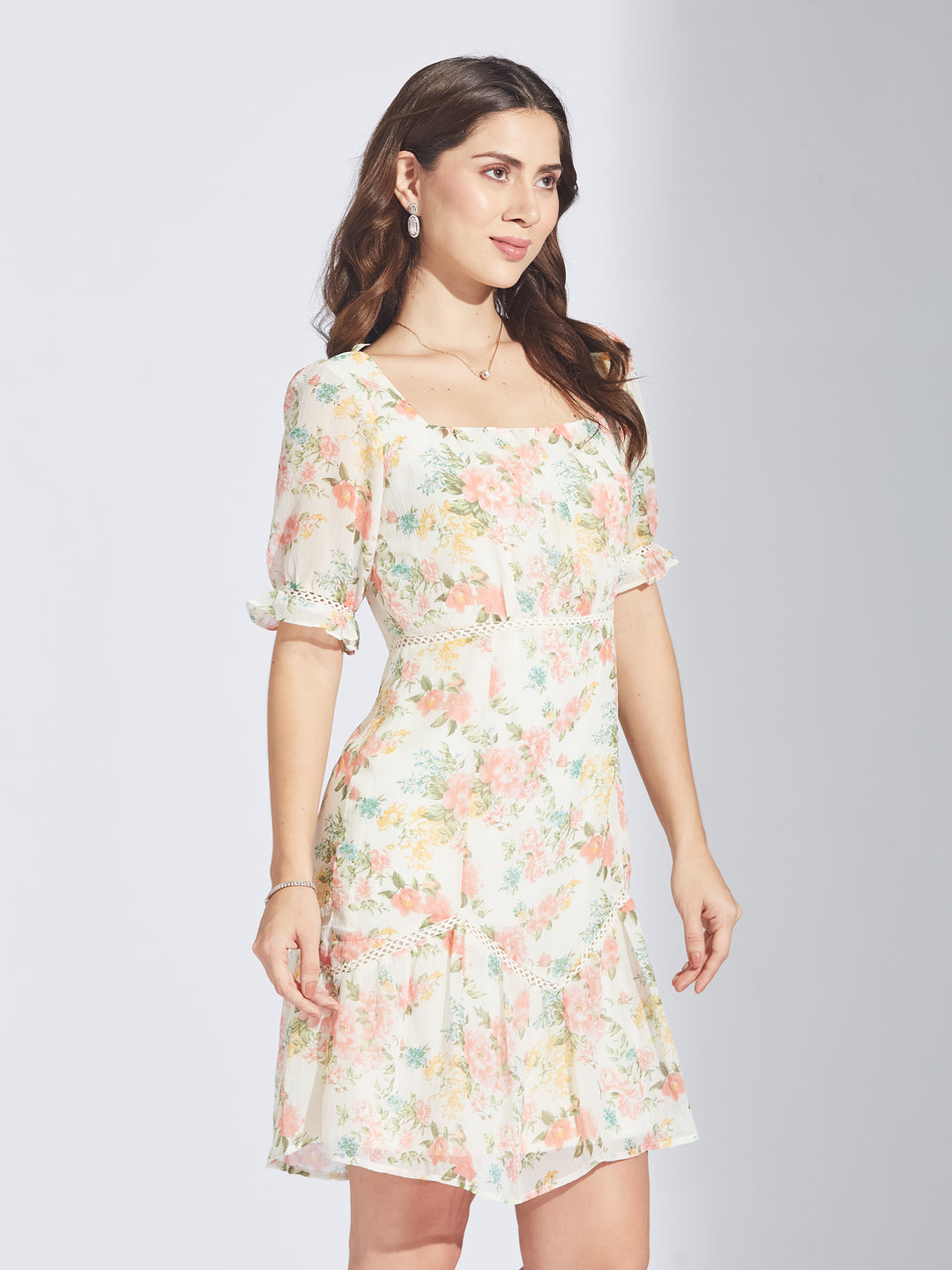 Latin Quarters Women's Pink Floral Print A-Line Dress