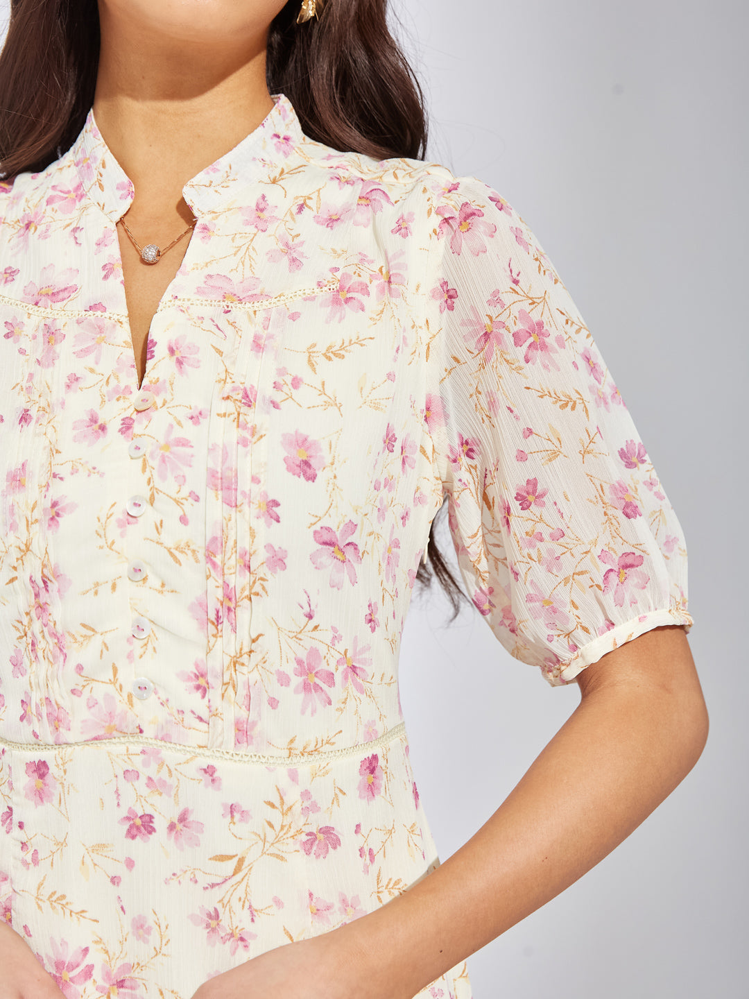 Latin Quarters Women Pink V-Neck Half Sleeves Printed A-Line Dress For Casual