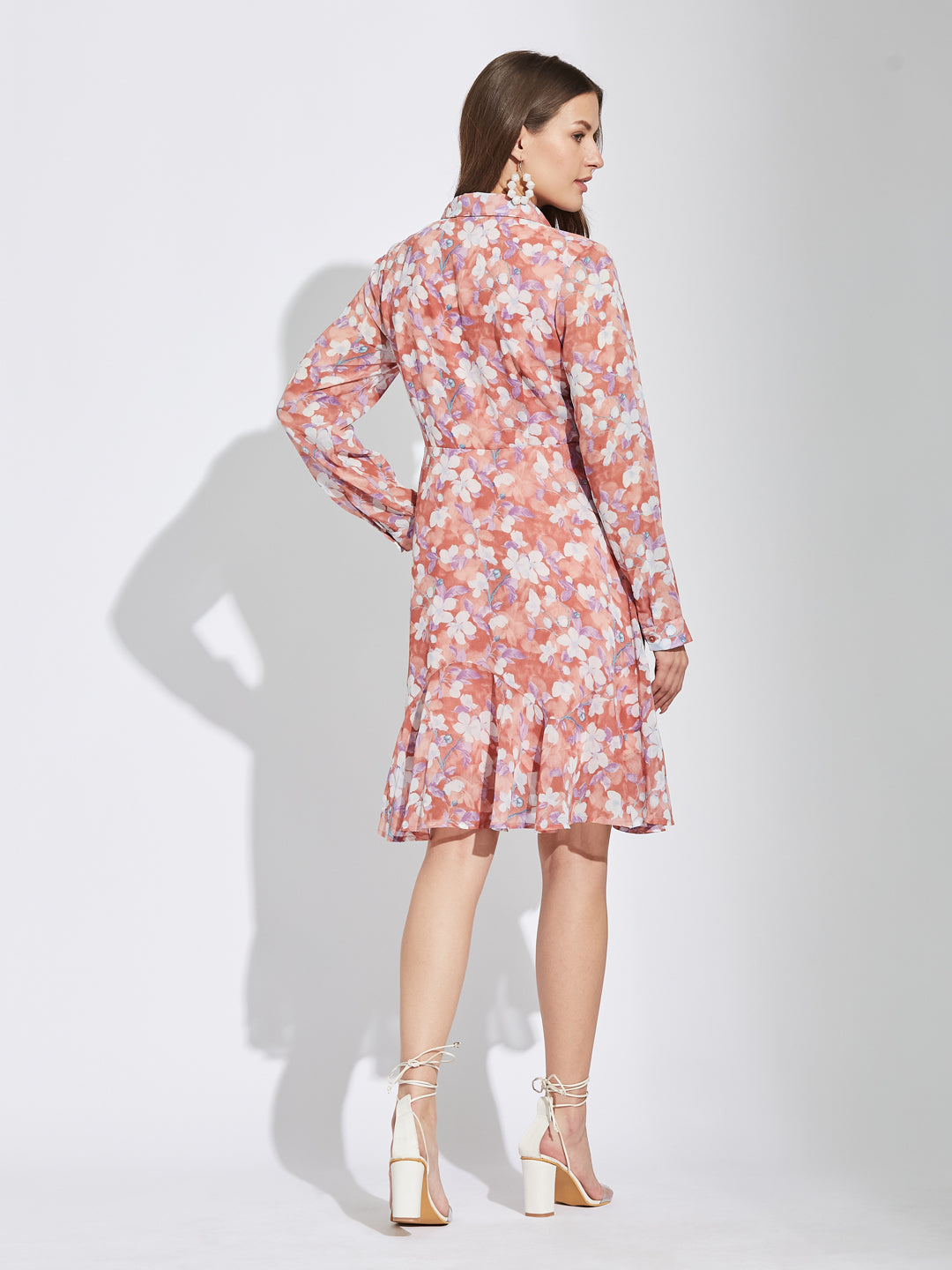 Latin Quarters Women Rust Collar Neck Full Sleeves Printed Shirt Dress For Casual Wear