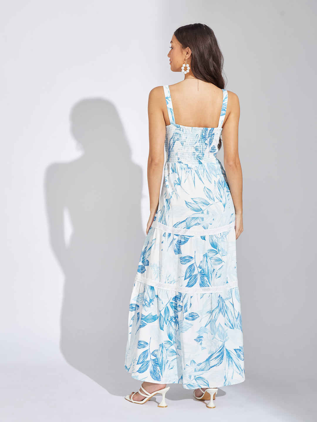Latin Quarters Women Blue Strap Square Neck Sleeveless Printed A-Line Dress For Casual
