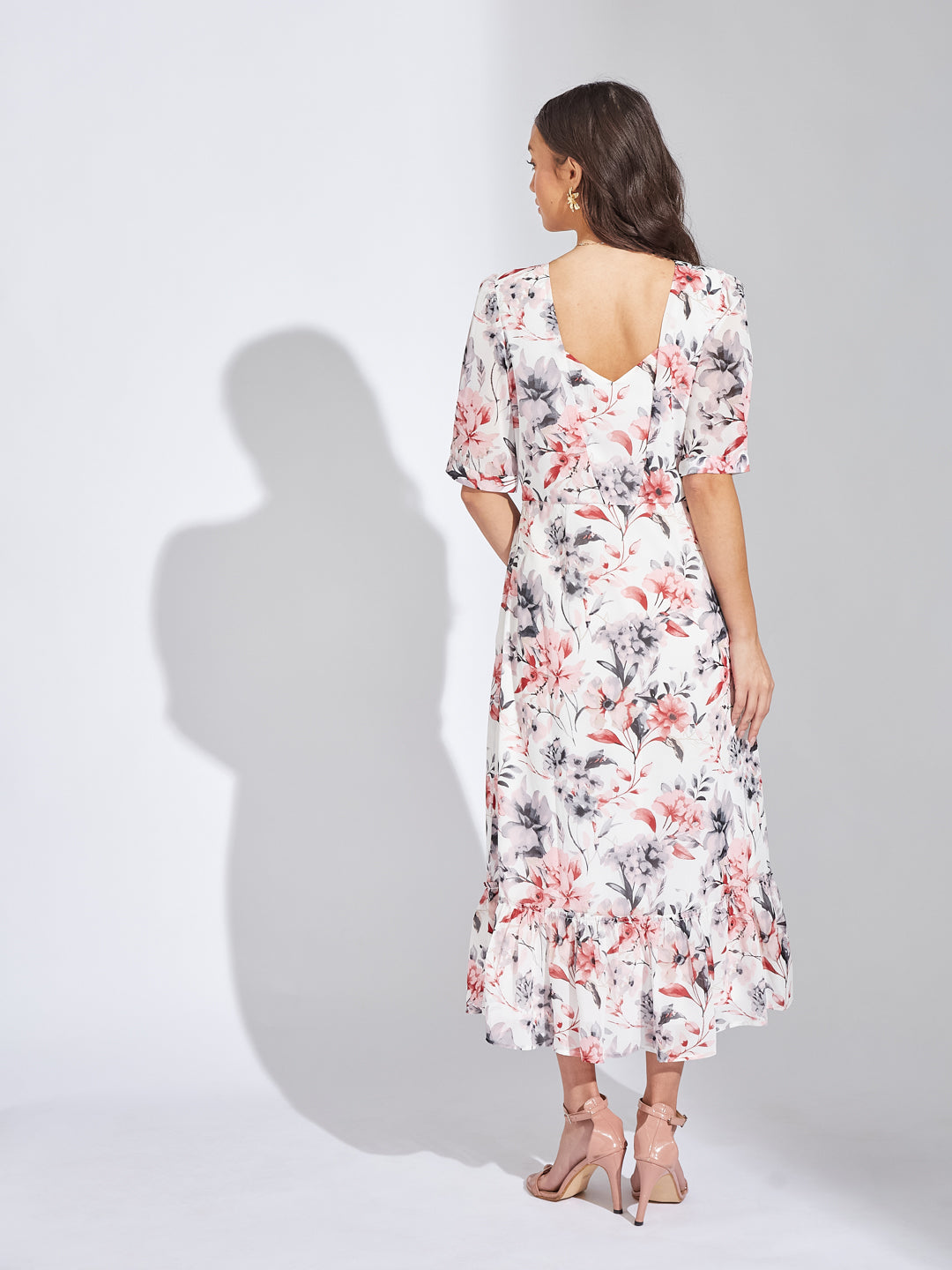 Latin Quarters Women Maroon V-Neck Half Sleeves Printed A-Line Dress For Casual