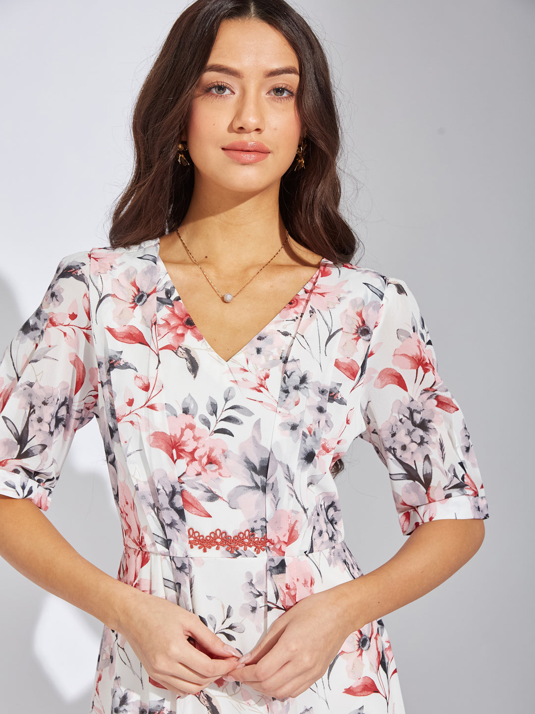 Latin Quarters Women Maroon V-Neck Half Sleeves Printed A-Line Dress For Casual
