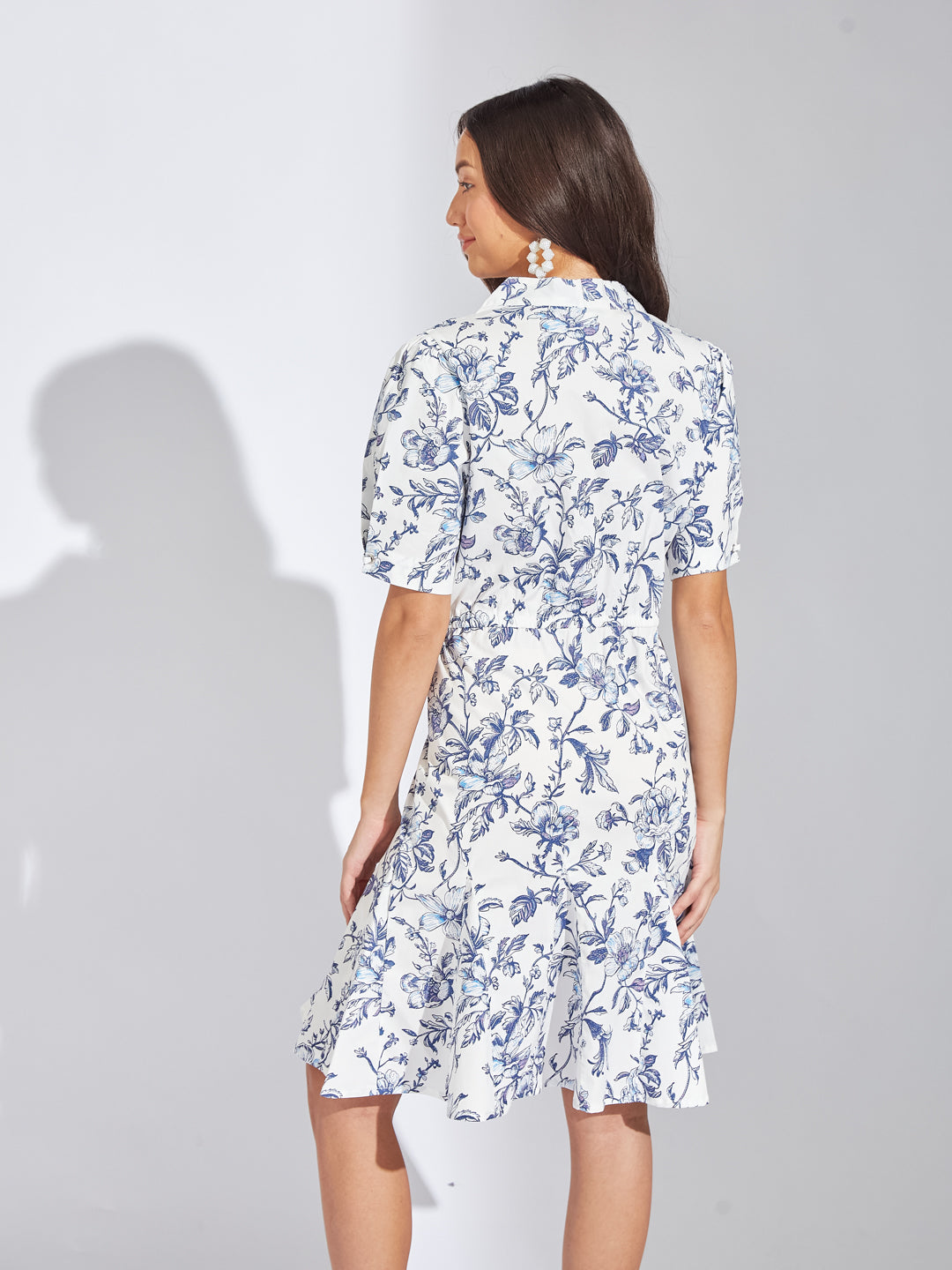 Latin Quarters Women Blue V-Neck Half Sleeves Printed A-Line Dress For Casual