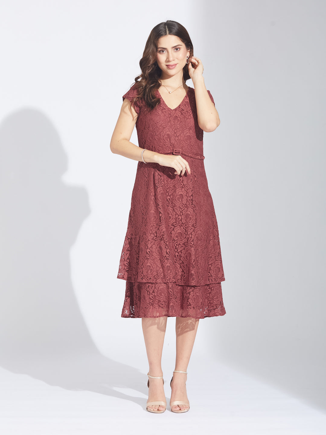 Latin Quarters Women's Rust Lace Dress