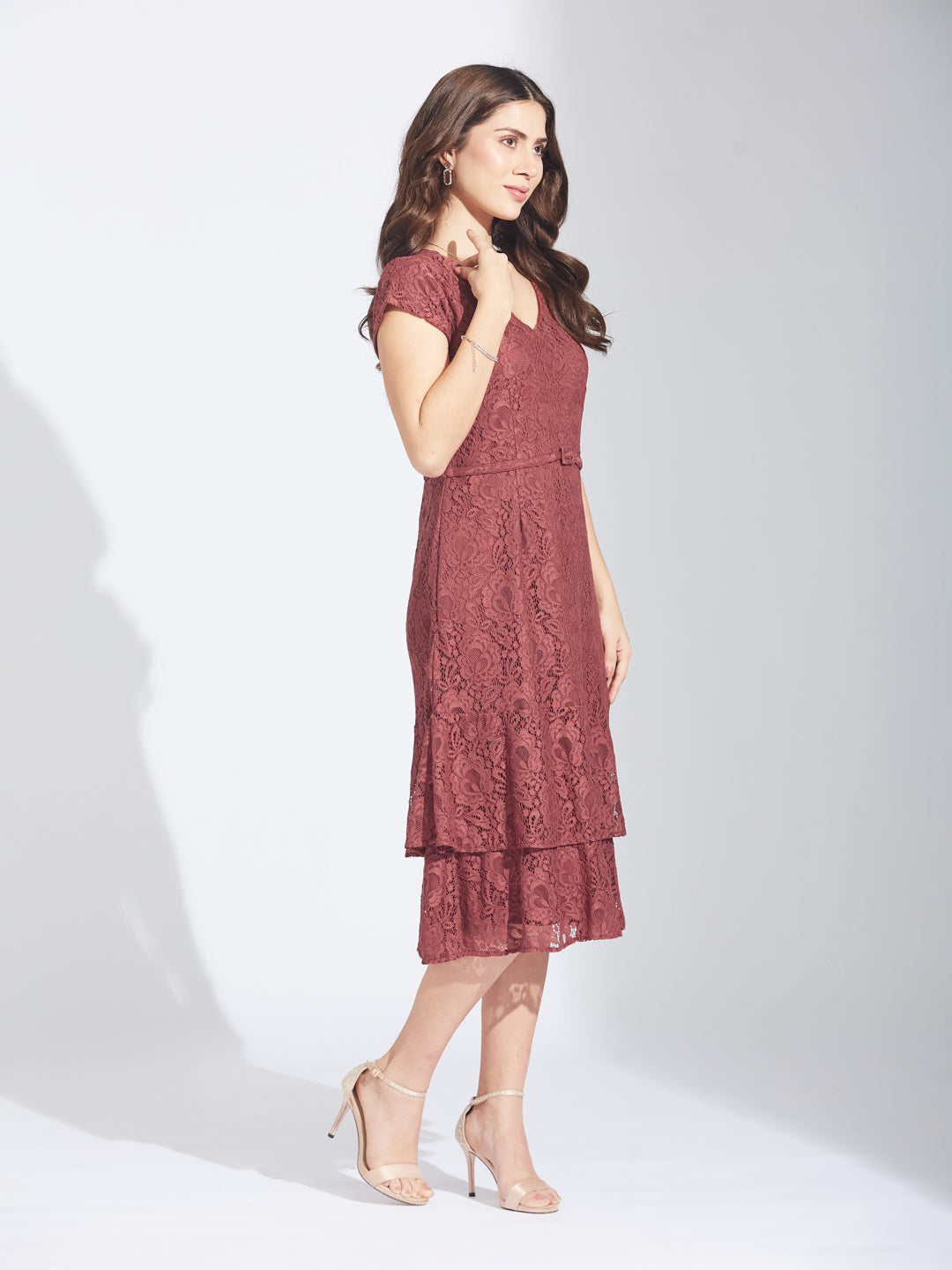 Latin Quarters Women's Rust Lace Dress