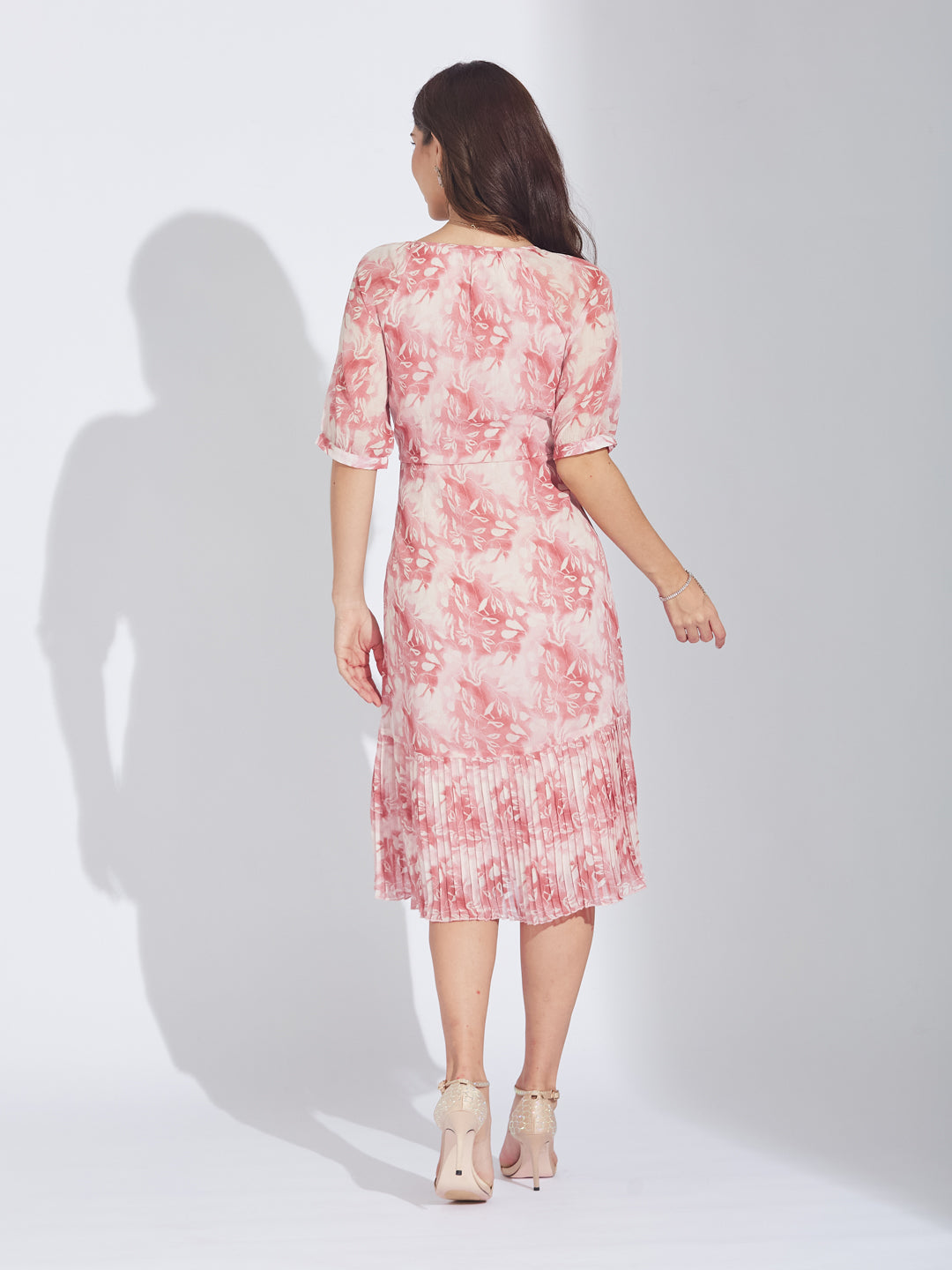 Latin Quarters Women's Dusky Pink Chiffon Floral Print Dress