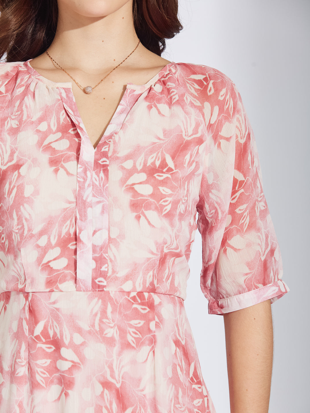 Latin Quarters Women's Dusky Pink Chiffon Floral Print Dress