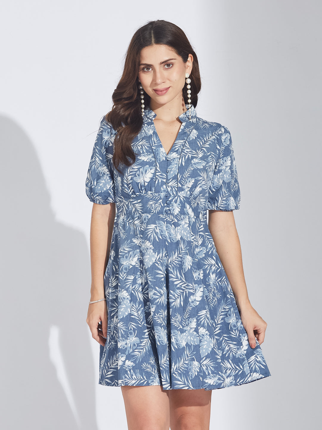 Latin Quarters Women's Blue Poplin Print Dress