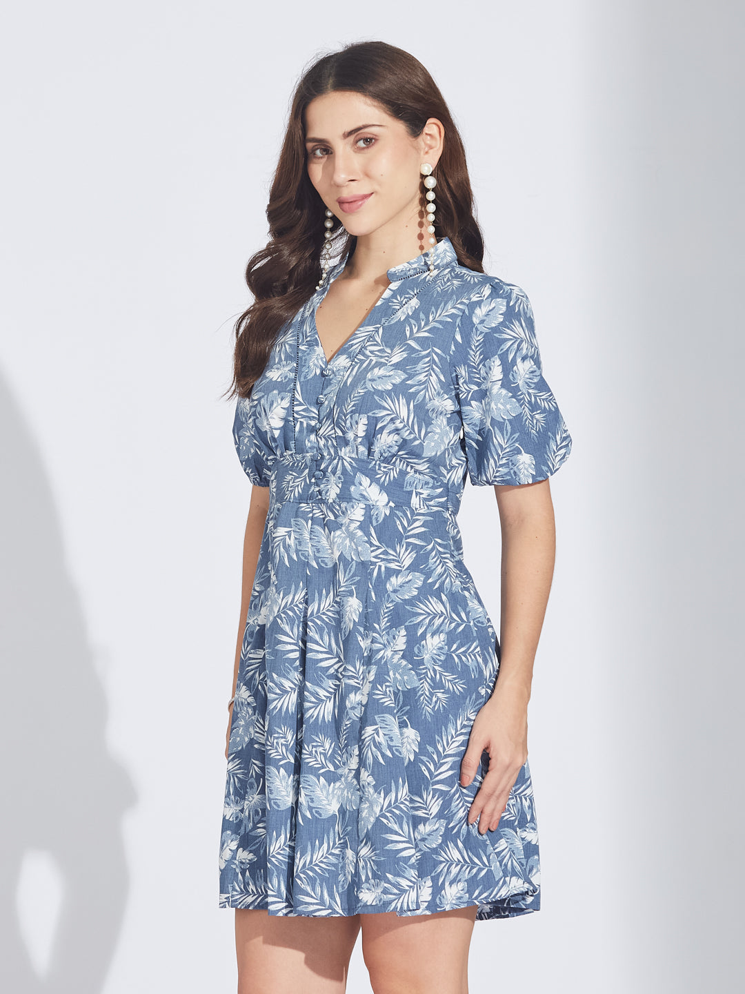 Latin Quarters Women's Blue Poplin Print Dress