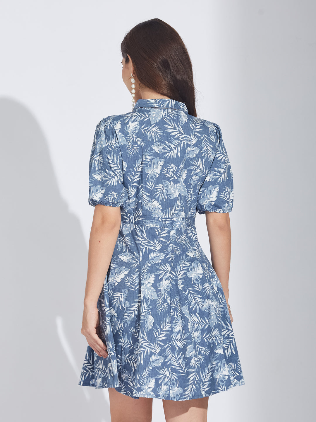 Latin Quarters Women's Blue Poplin Print Dress