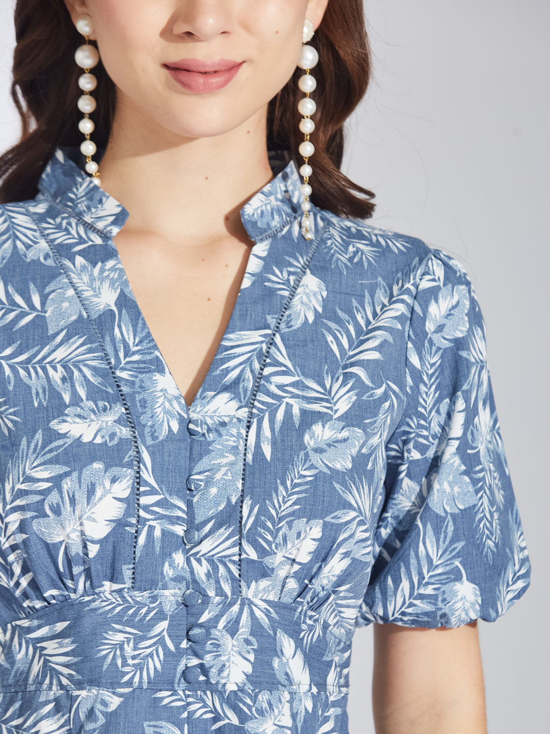 Latin Quarters Women's Blue Poplin Print Dress