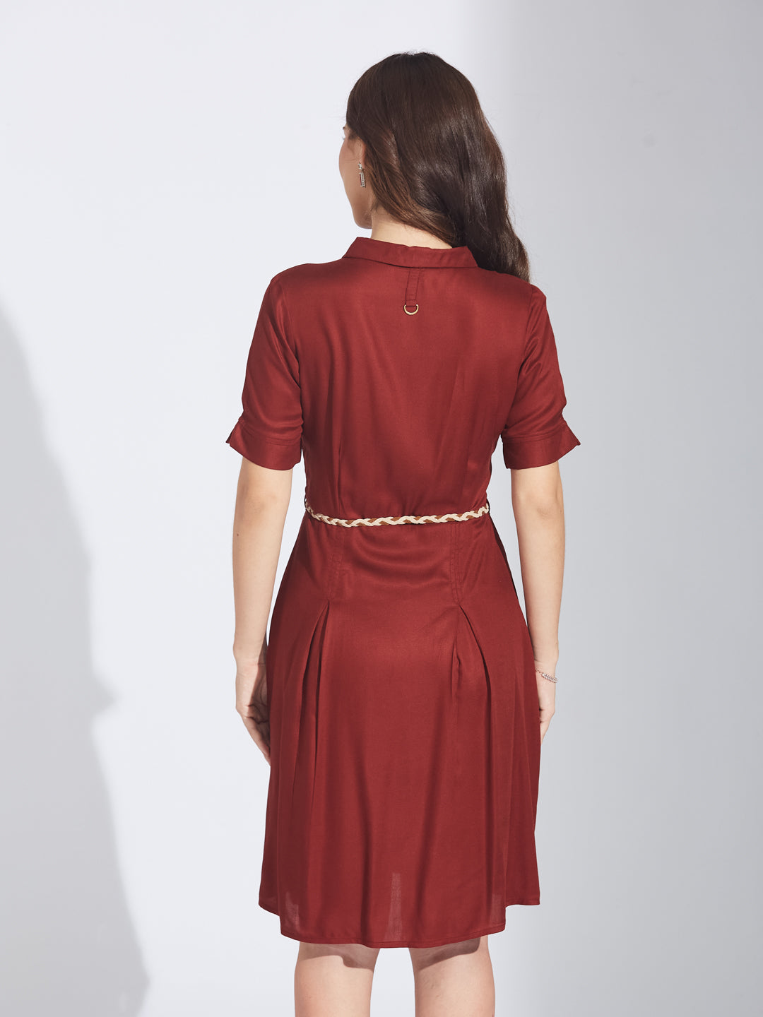 Latin Quarters Women's Maroon Shirt Mini Dress