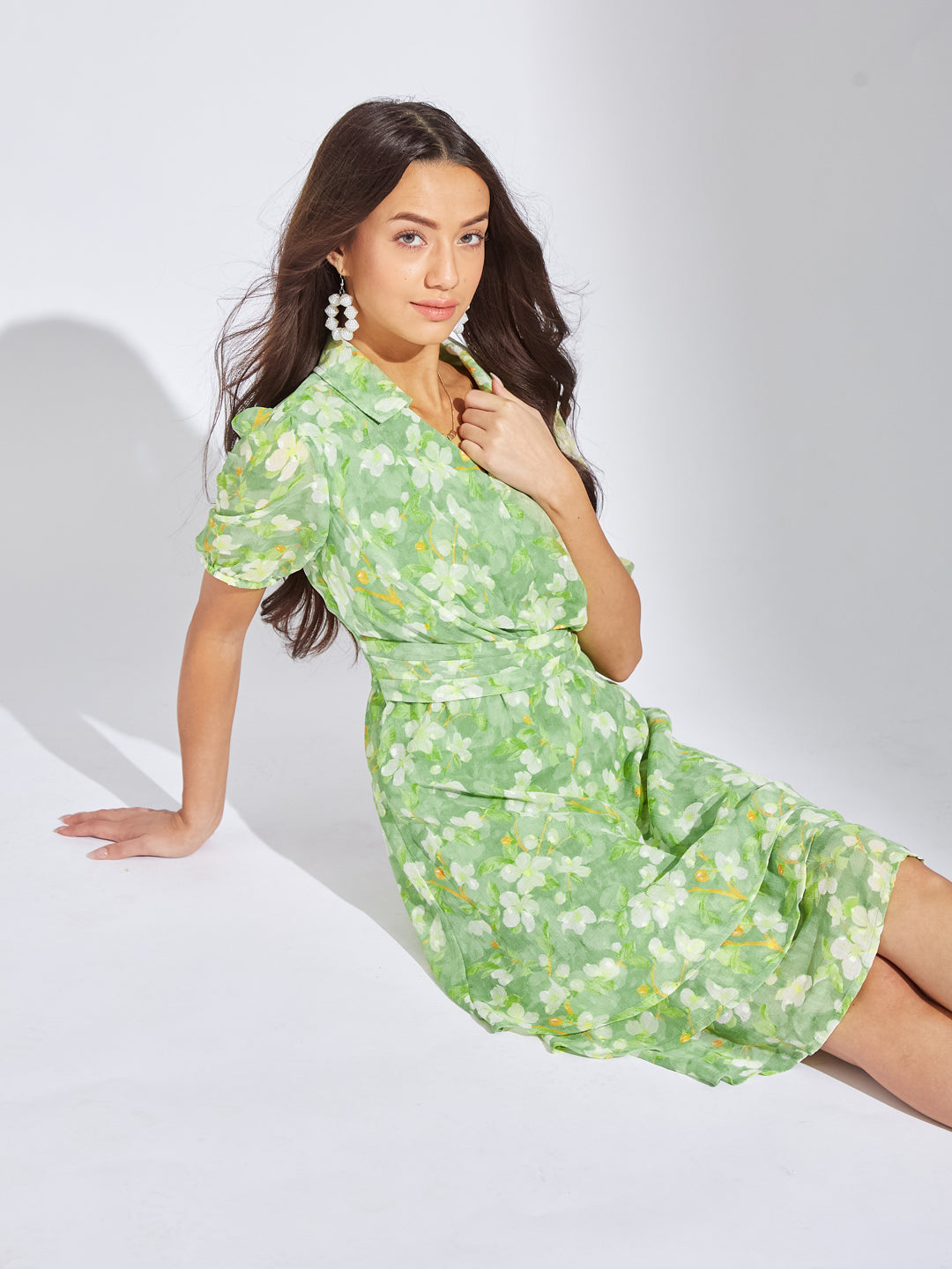 Latin Quarters Women's Green Floral Print Wrap Midi Dress Latin Quarters Women's Green Floral Print Wrap Midi Dress