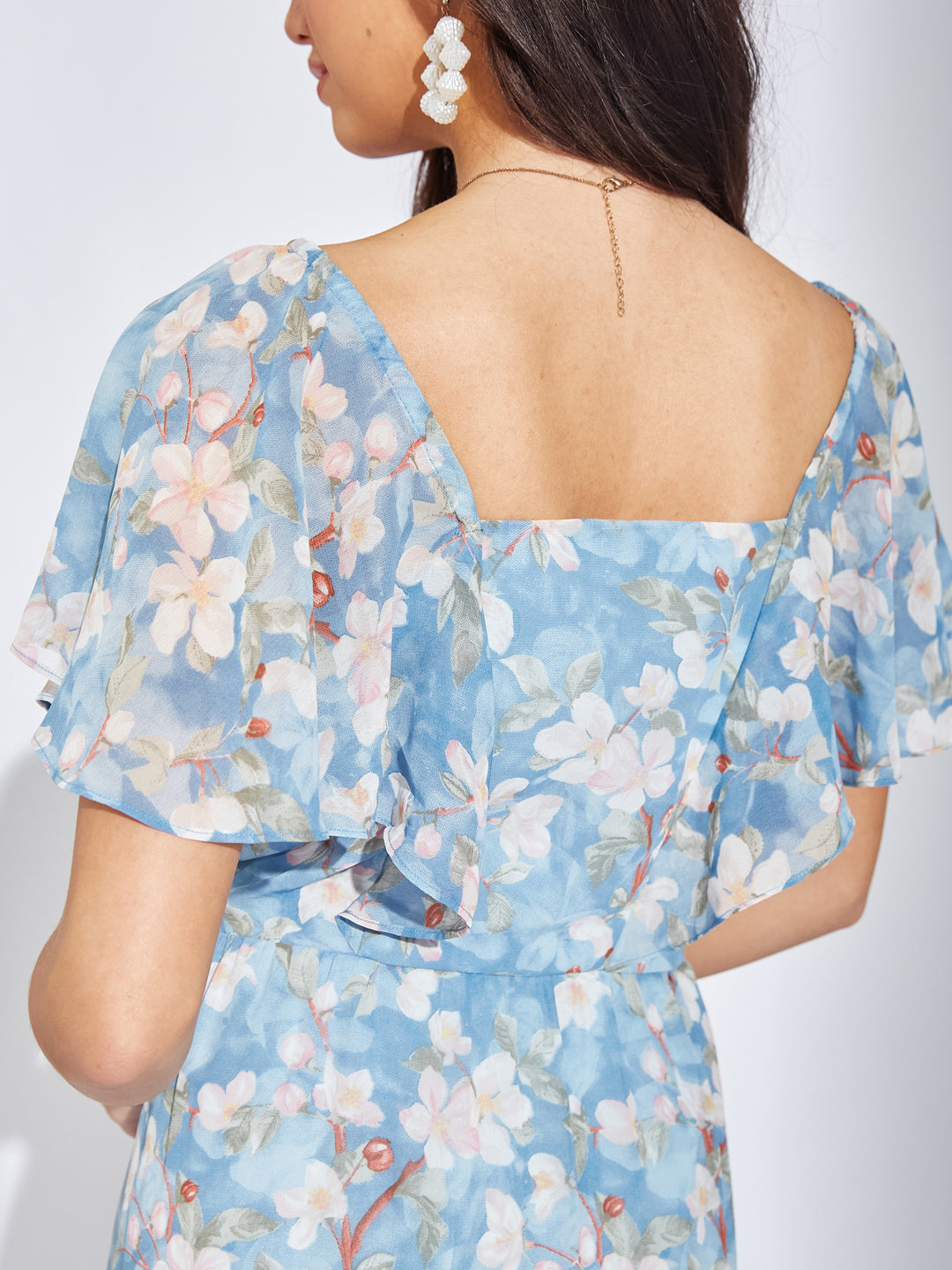 Latin Quarters Women's Blue Floral Print Fit & Flare Maxi Dress