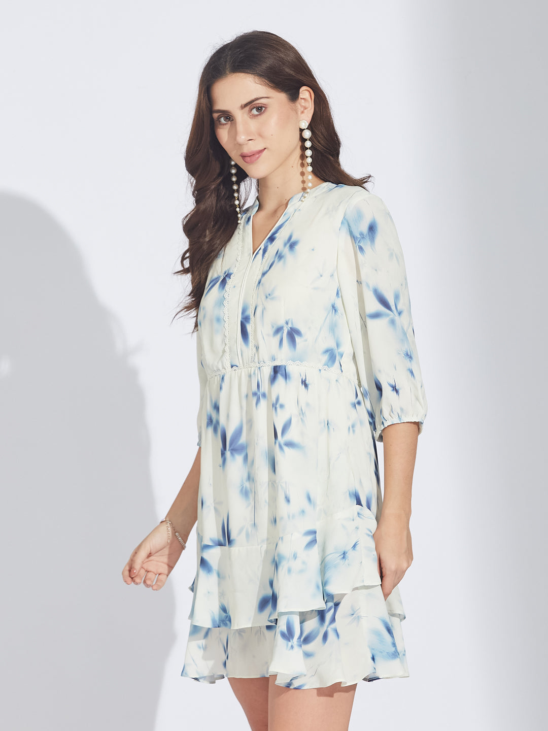 Latin Quarters Women's Blue Tie-Dye Abstract Print A-Line Mini Dress
