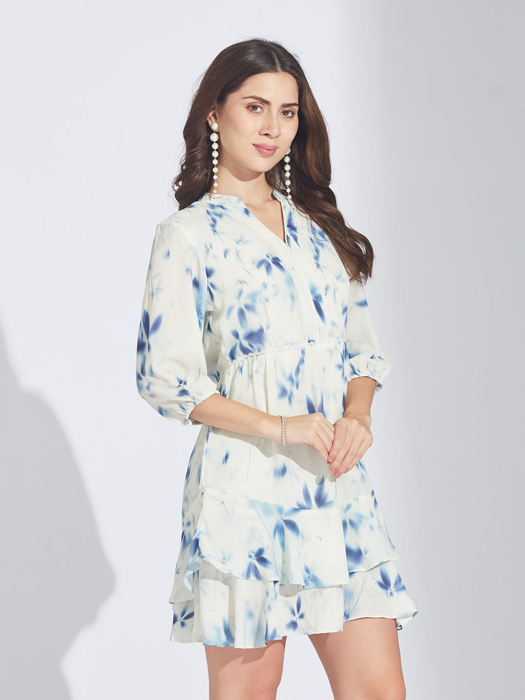 Latin Quarters Women's Blue Tie-Dye Abstract Print A-Line Mini Dress