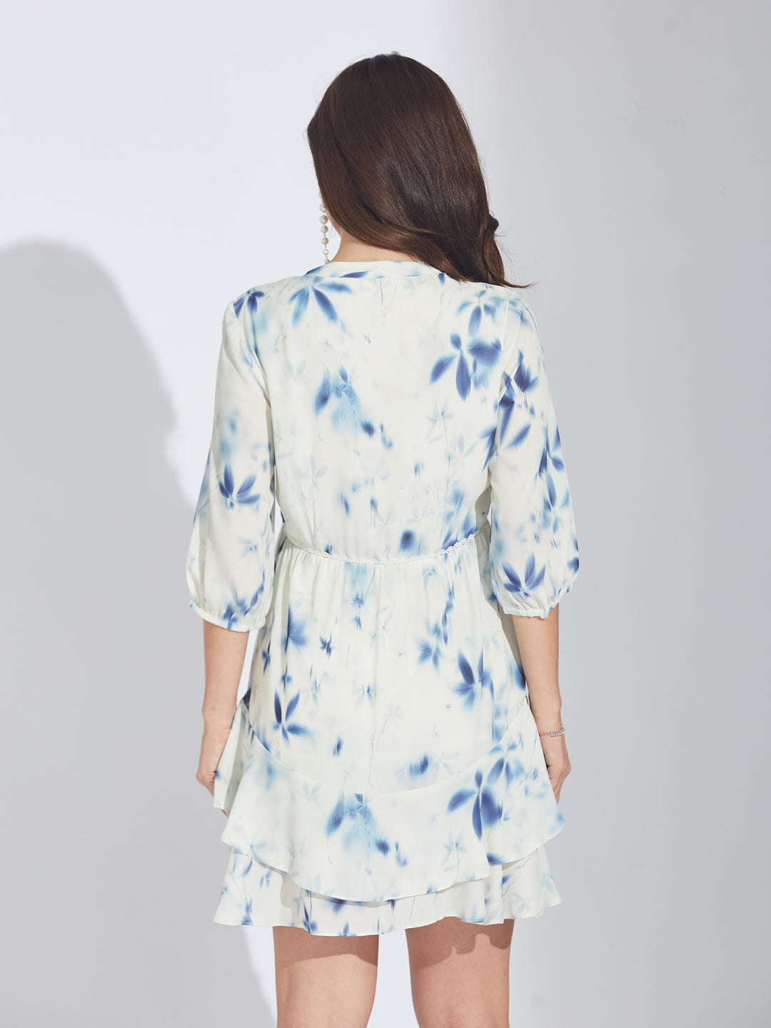 Latin Quarters Women's Blue Tie-Dye Abstract Print A-Line Mini Dress