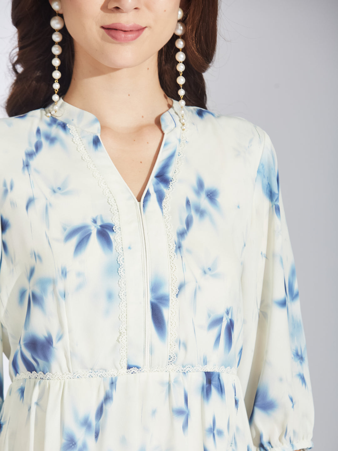 Latin Quarters Women's Blue Tie-Dye Abstract Print A-Line Mini Dress