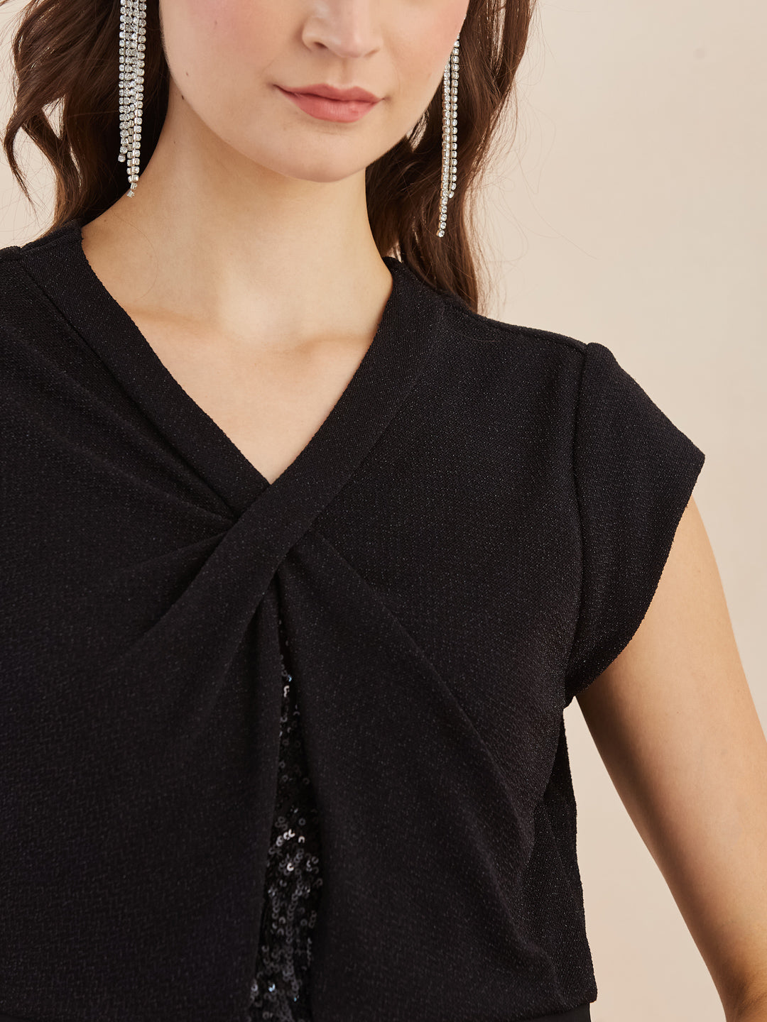 Latin Quarters Women Black Cap Sleeve Flared Maxi Dress for Evening Wear