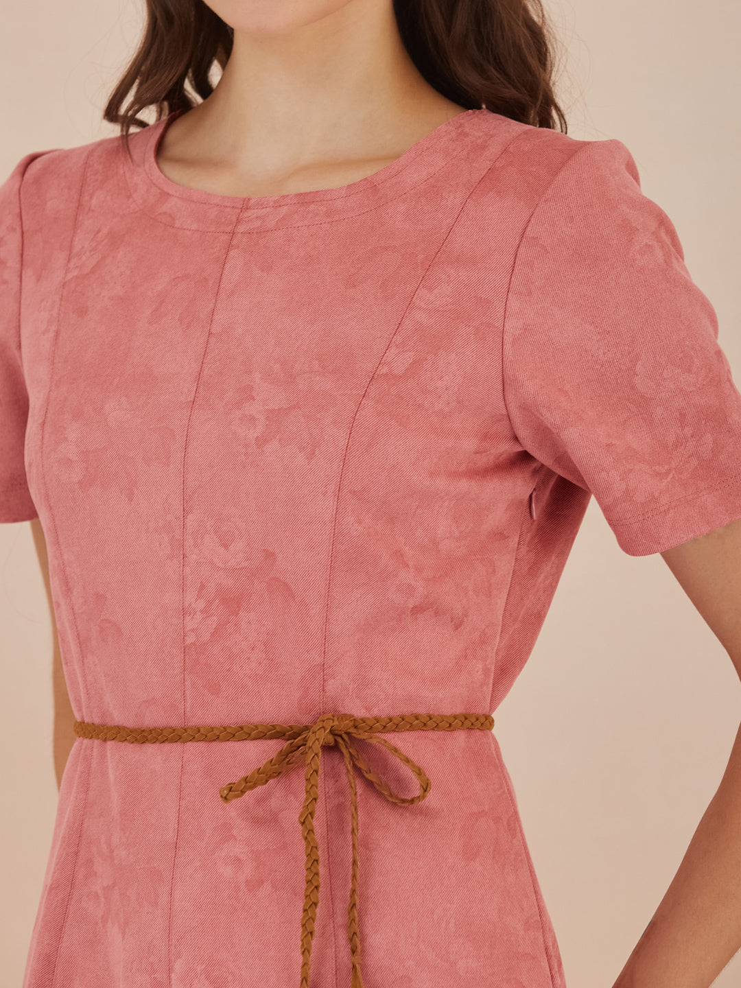 Latin Quarters Women Pink Round Neck Short Sleeve Solid Mini Dress For Casual Wear